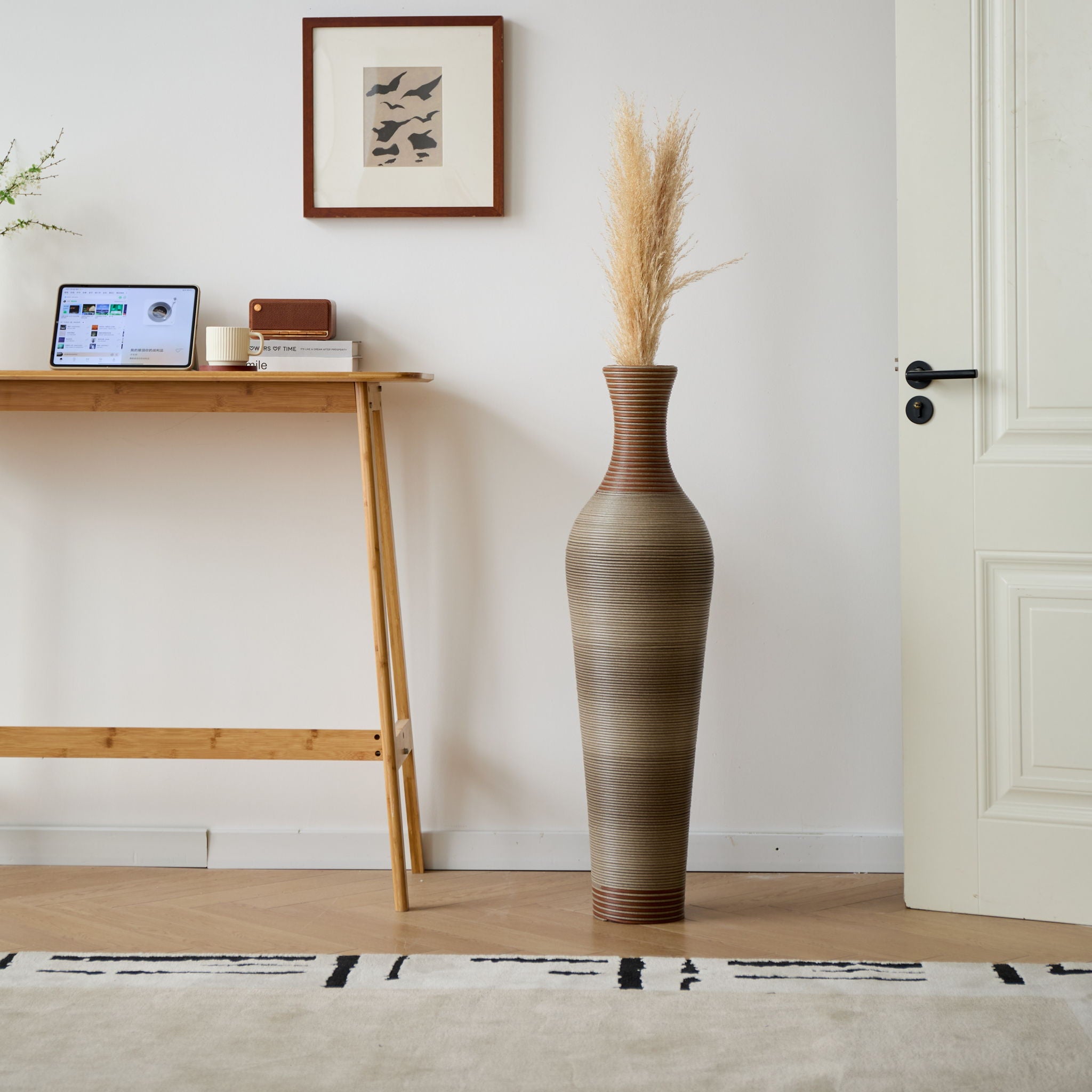 Tall Vase - Brown Decorative Floor Vase, Classic Neat Floor Vase Tall Freestanding Flower Holder, Artificial Rattan Vase, Floor Vase, Flower Holder For Home Decor - Gray
