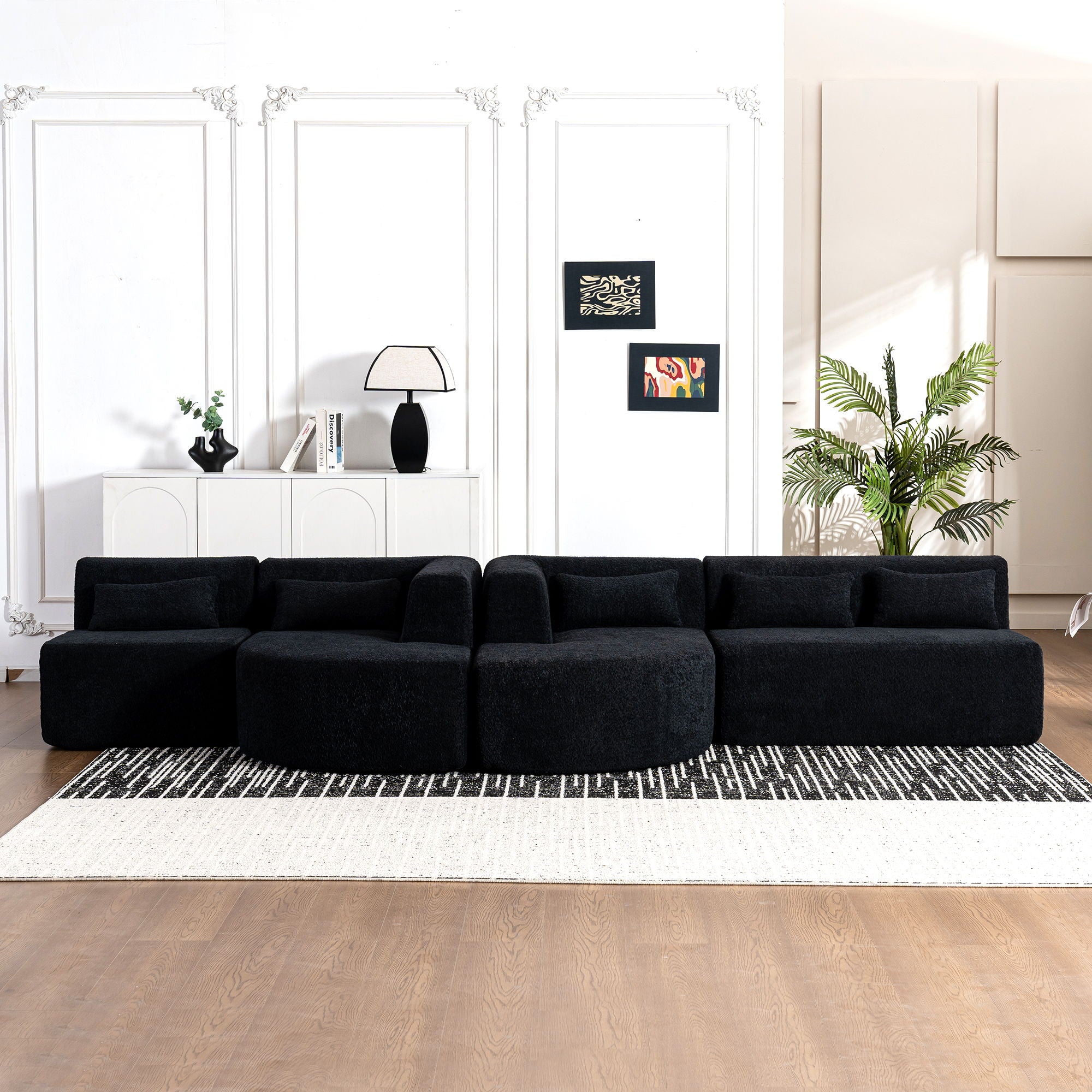 Upholstered Sofa Free Combined Sofa Couch With 2 Chaise Lounge And Five Back Pillows For Living Room