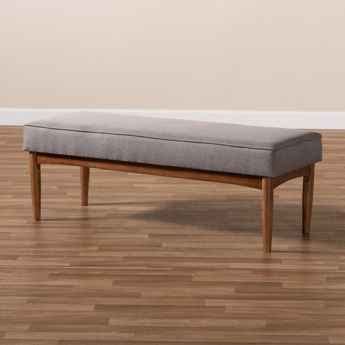 Arvid Mid-Century Modern Gray Fabric Upholstered Wood Dining Bench