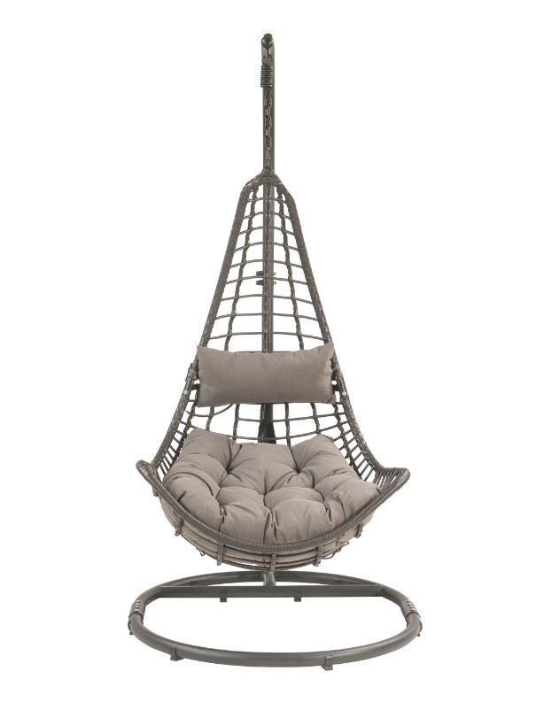 ACME Uzae - Patio Swing Chair - Gray Fabric & Charcaol Wicker | Meri Furniture
