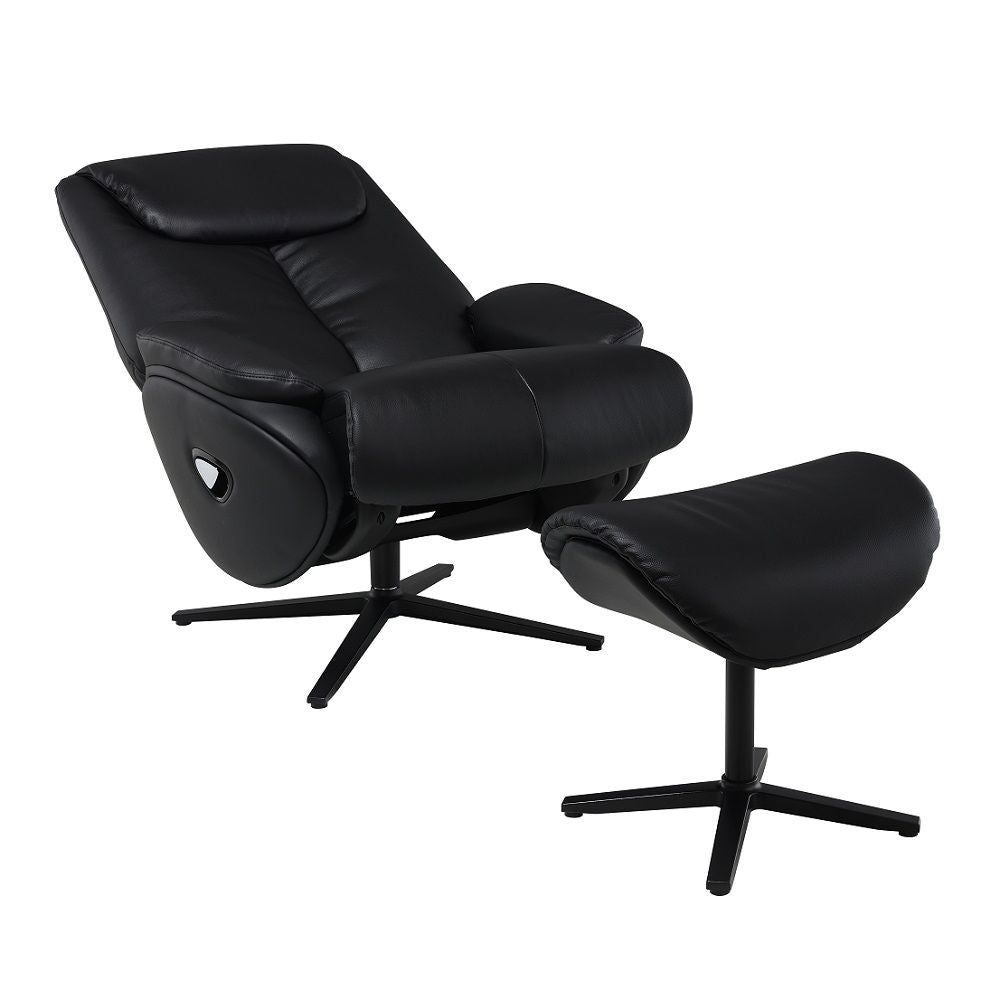 Labonita - Motion Accent Chair With Swivel & Ottoman - Black Top Grain Leather & Black