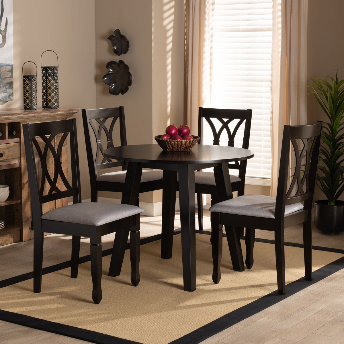 Millie Modern and Contemporary Grey Fabric Upholstered and Dark Brown Finished Wood 5-Piece Dining Set