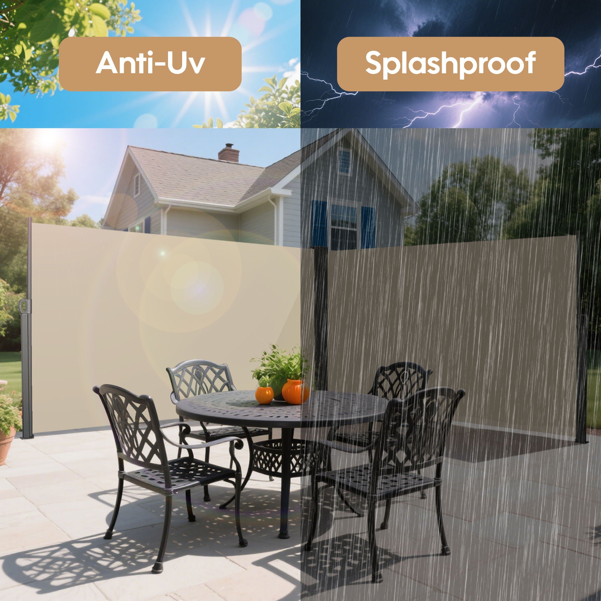 Retractable Side Awning, Waterproof And UV Resistant, Privacy Screen For Patio