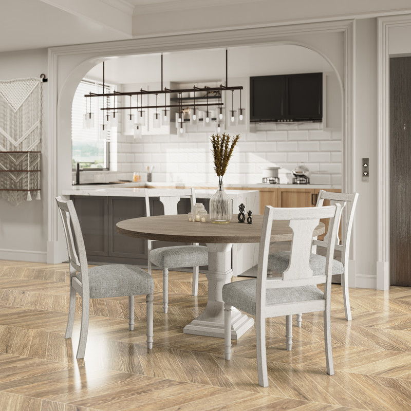 Tannen 59" Round White and Gray 5-Pc Dining Table Set