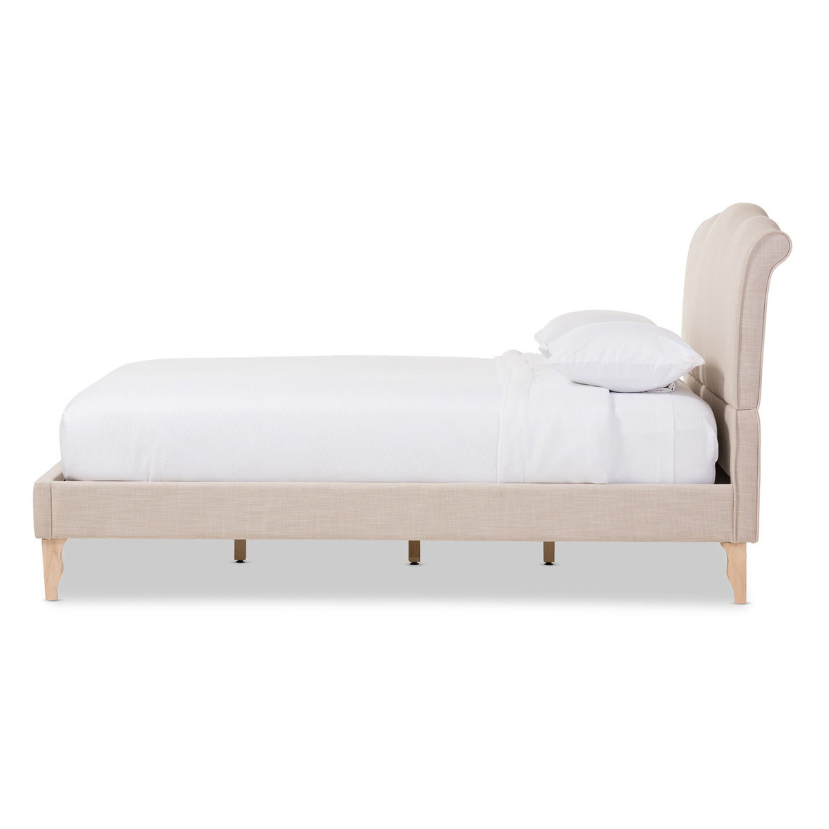 Fannie French Classic Modern Style Beige Linen Fabric King Size Platform Bed