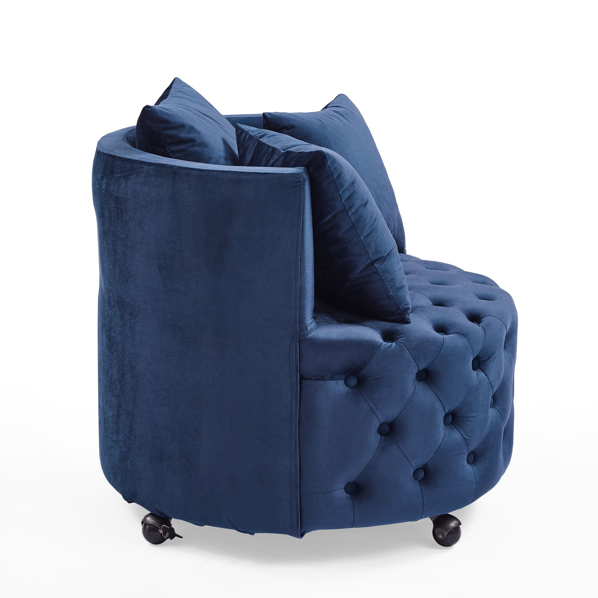 Modern Upholstered Swivel Chair With Button Tufted Design And Movable Wheels