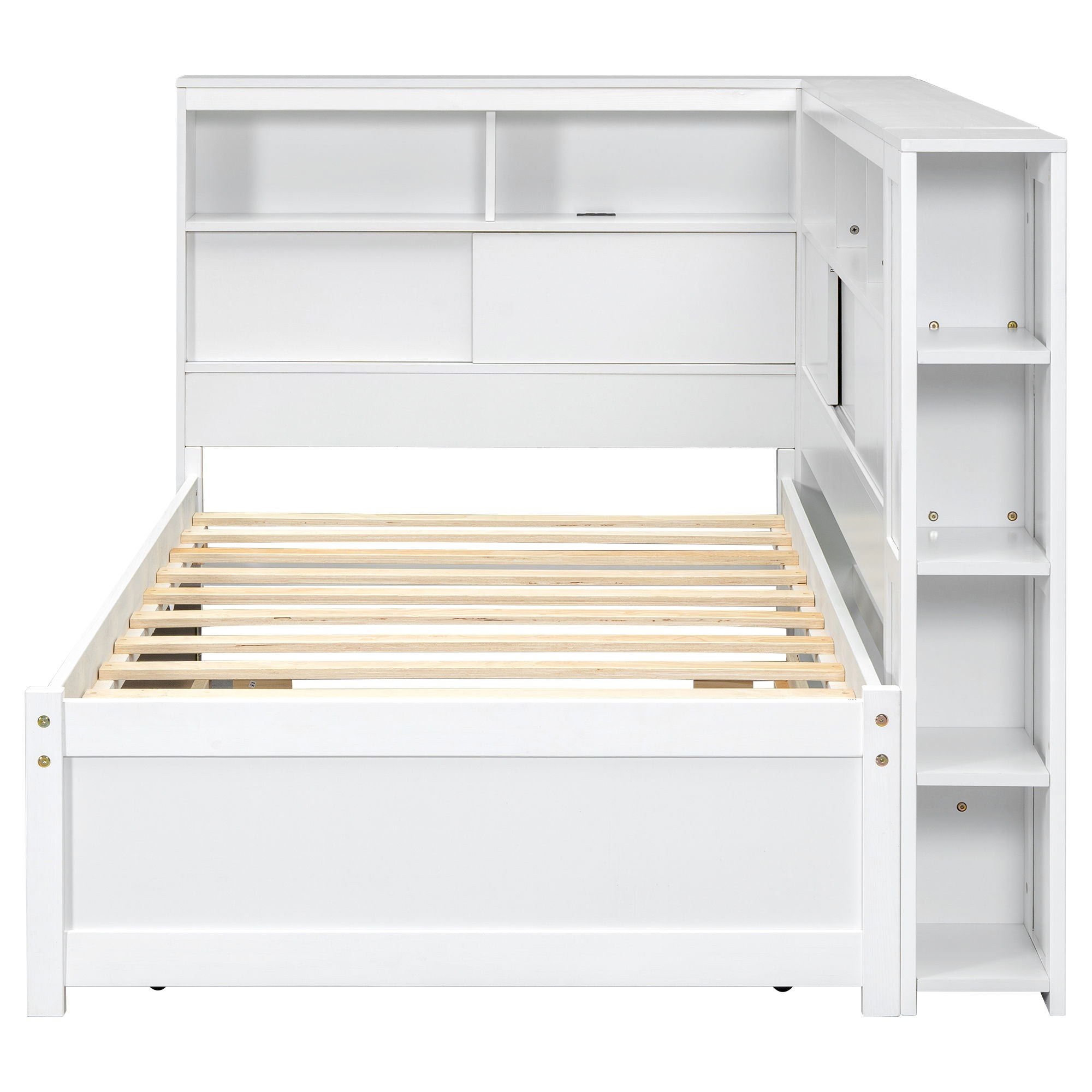 Daybed With Storage Shelves, USB Charging, And Trundle Bed