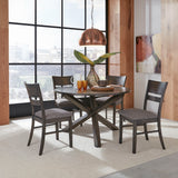 Anglewood - 5 Piece Pedestal Table Set - Dark Brown