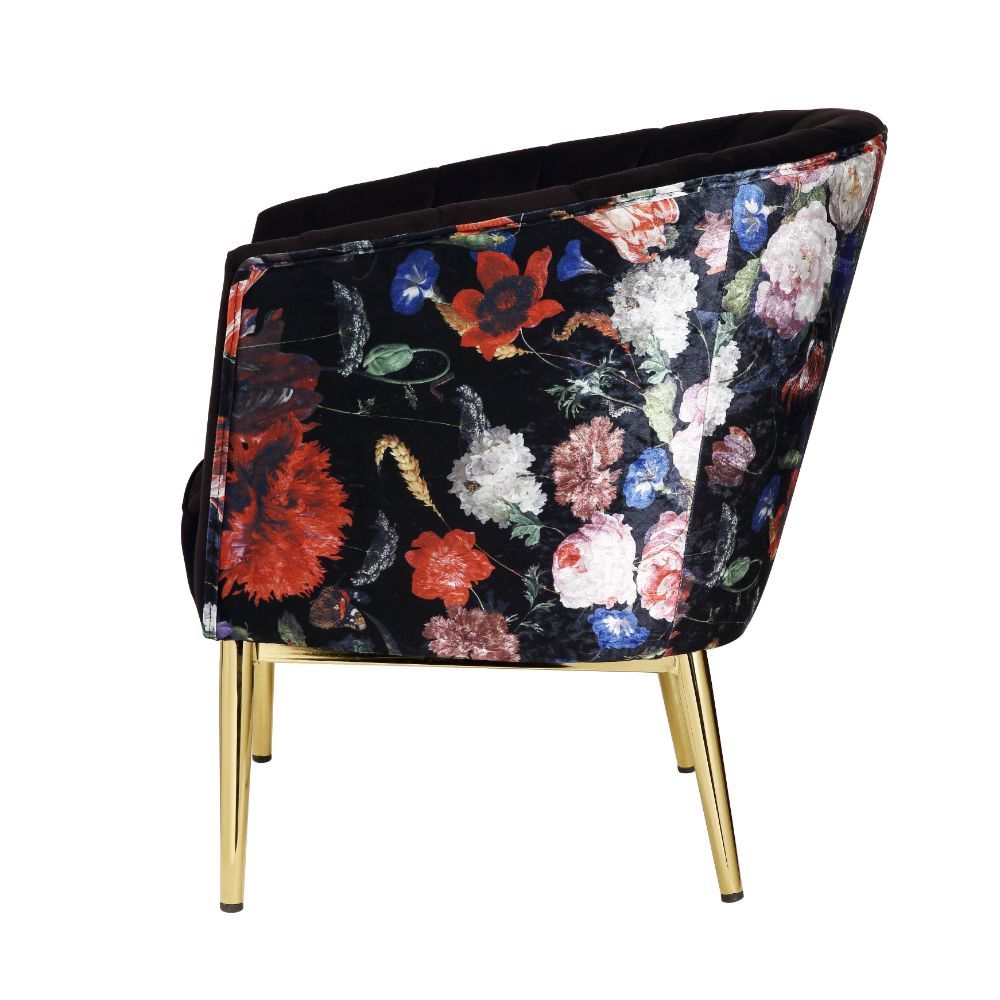 ACME Refined carving with authentic styling, the Colla accent chair is the embodiment of elegance. The thick padded velvet cushion with straight-lined detailing offers superior coziness. | Meri Furniture