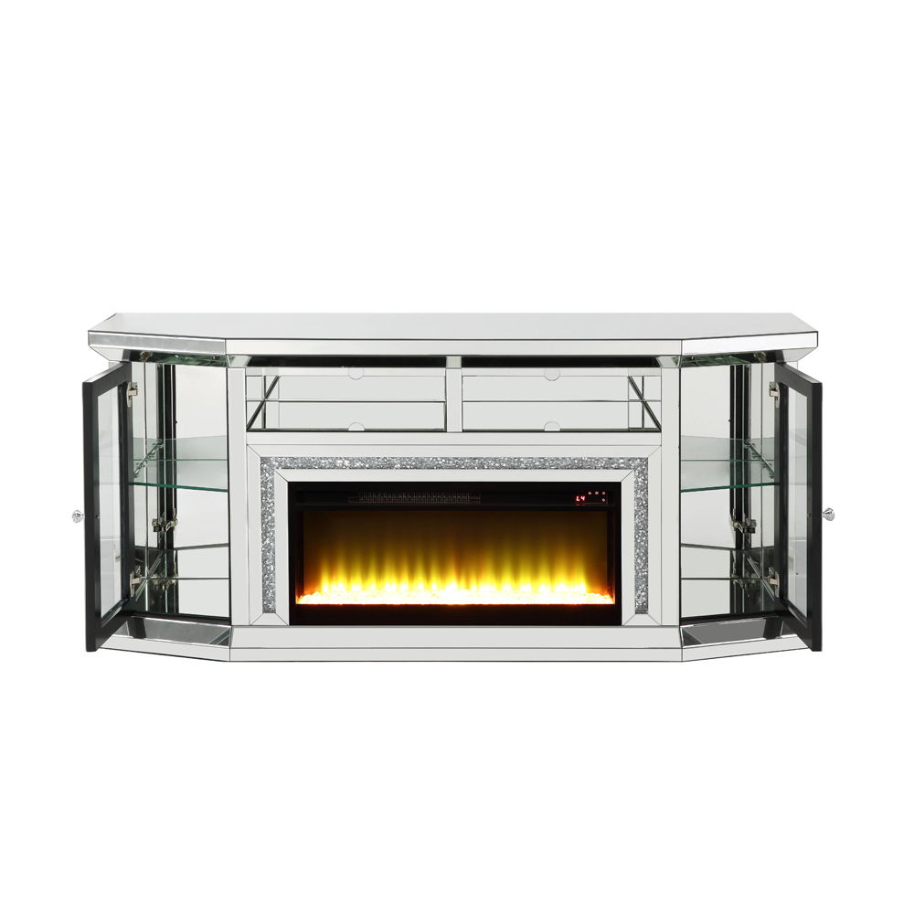 Noralie - 32" TV Stand With Fireplace & LED - Mirrored & Faux Diamonds