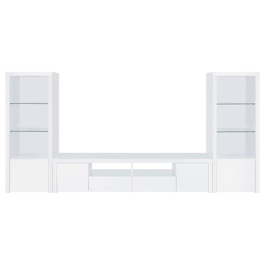 Jude - 3-Shelf Engineered Wood Media Tower - High Gloss White