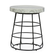 Side Table With Marble Top And Iron Base - Black / White