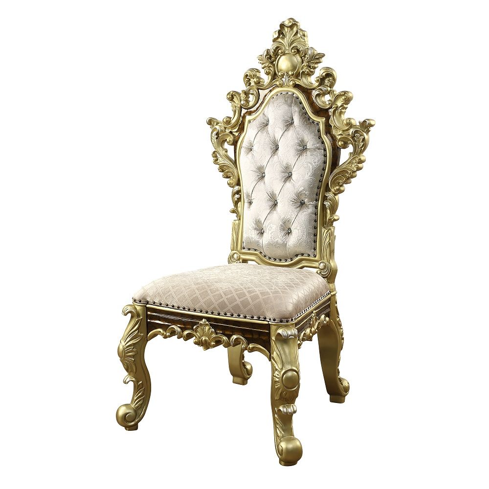 ACME Desiderius - Side Chair (Set of 2) - Antique Gold & Hand-Painted Brown | Meri Furniture
