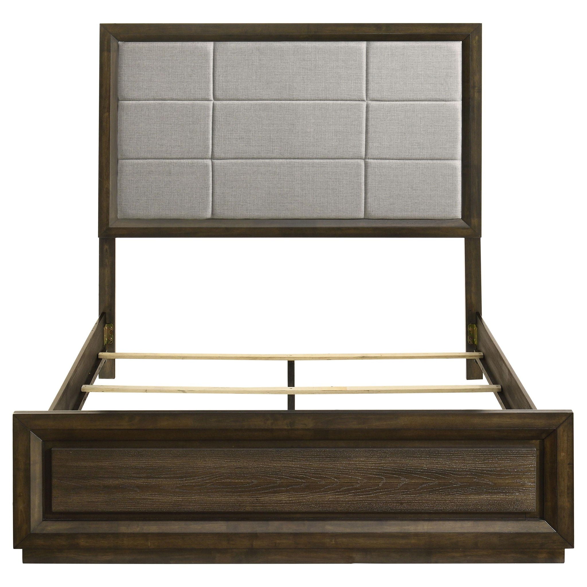 Atlas 63-inch Queen Upholstered Panel Bed Grey and Dark Oak