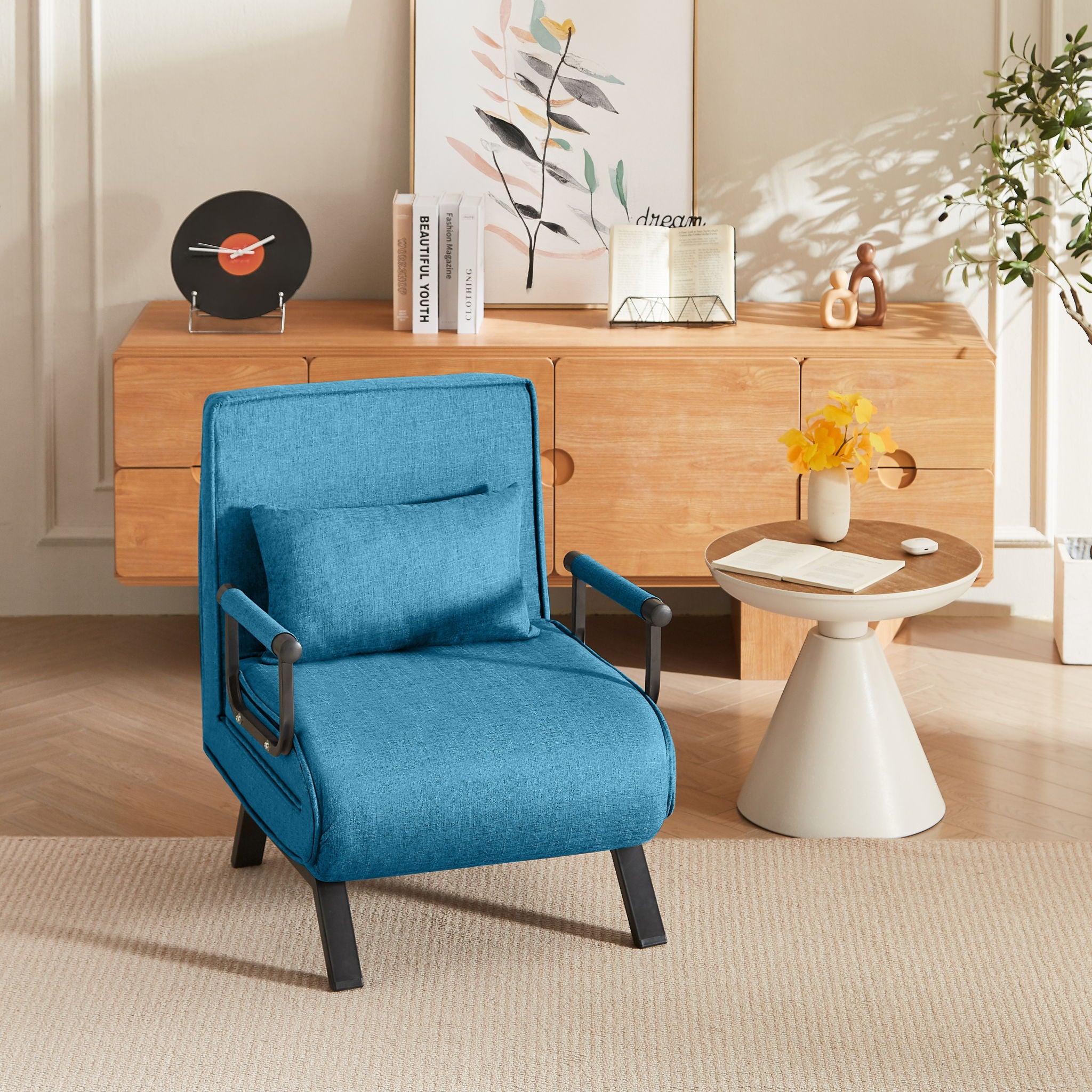 Convertible 5 In 1 Folding Chair Bed With Adjustable Backrest & Pillow Linen