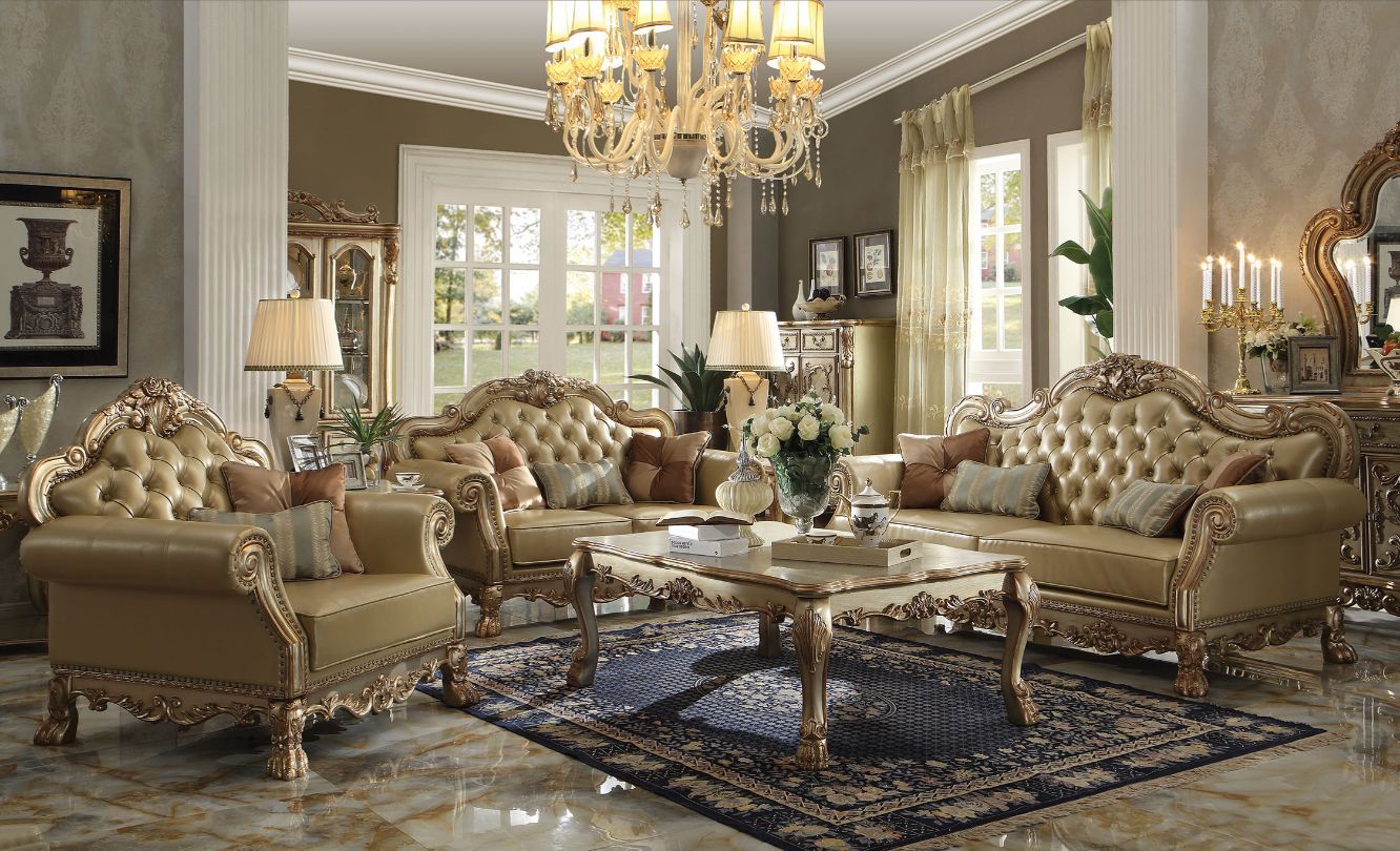 ACME Dresden - Sofa - Bone PU & Gold Patina | Meri Furniture