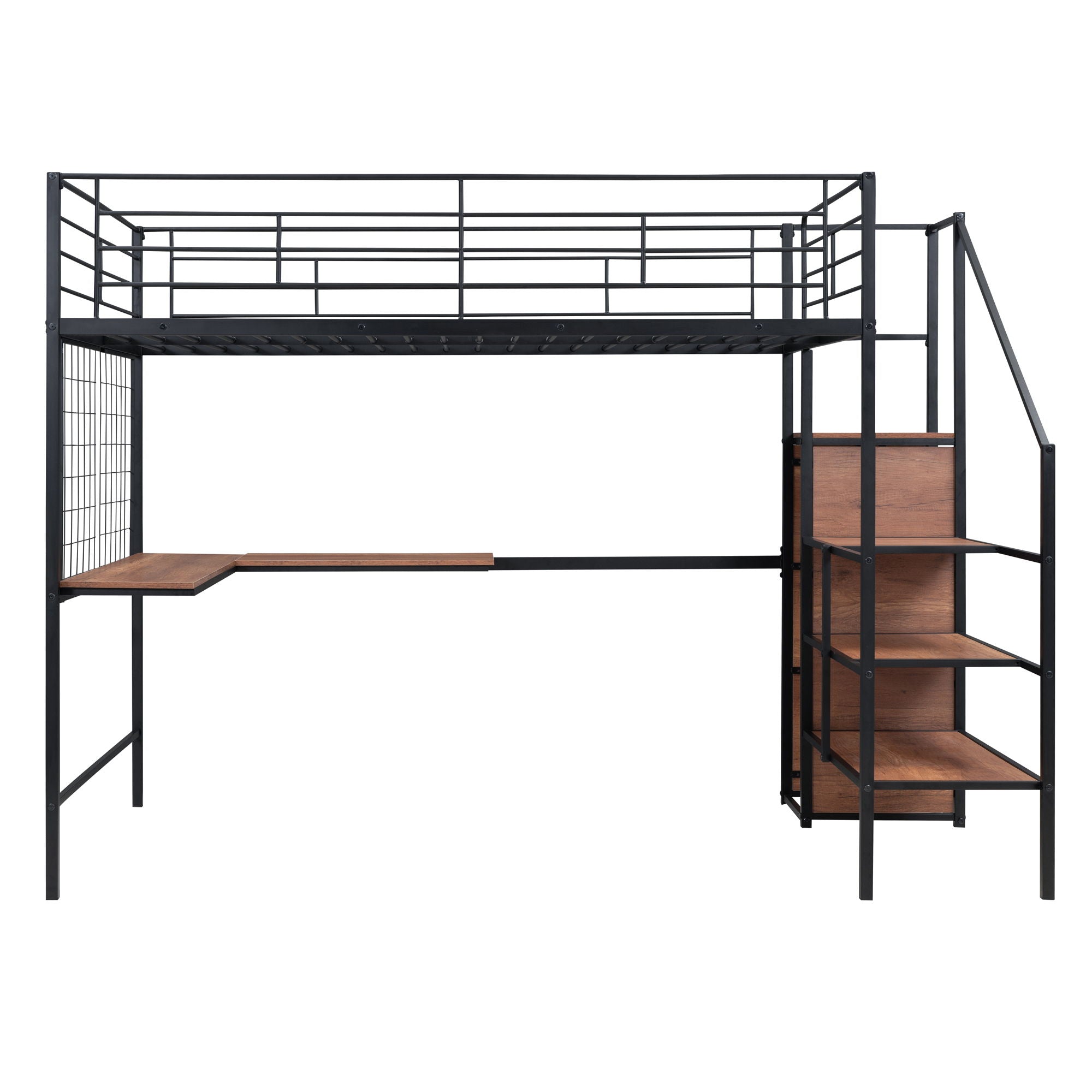 Loft Bed With Desk And Grid, Stylish Frame With Lateral Storage Ladder And Wardrobe