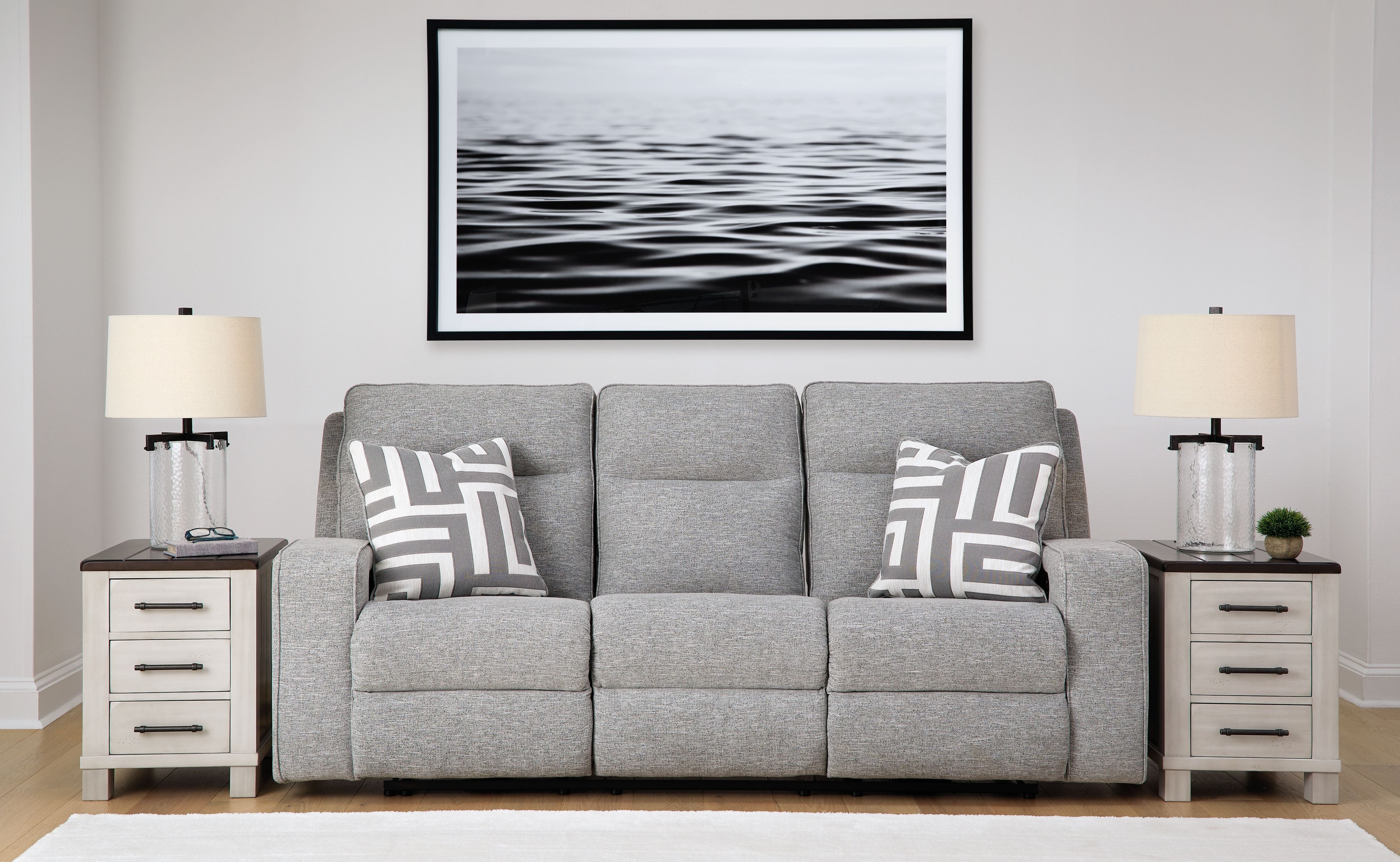 Signature Design by Ashley® Biscoe - Pewter - Power Reclining Sofa With Adj Headrest | Meri Furniture