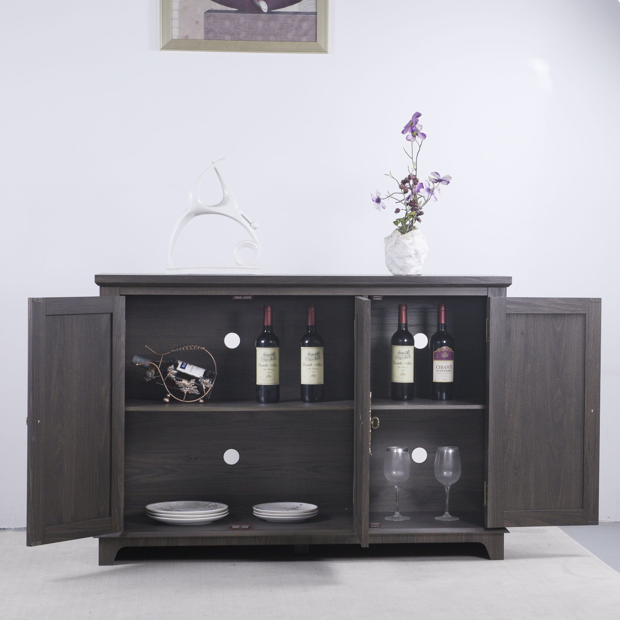 3 Door Mirrored Sideboard Cabinet With Adjustable Shelves