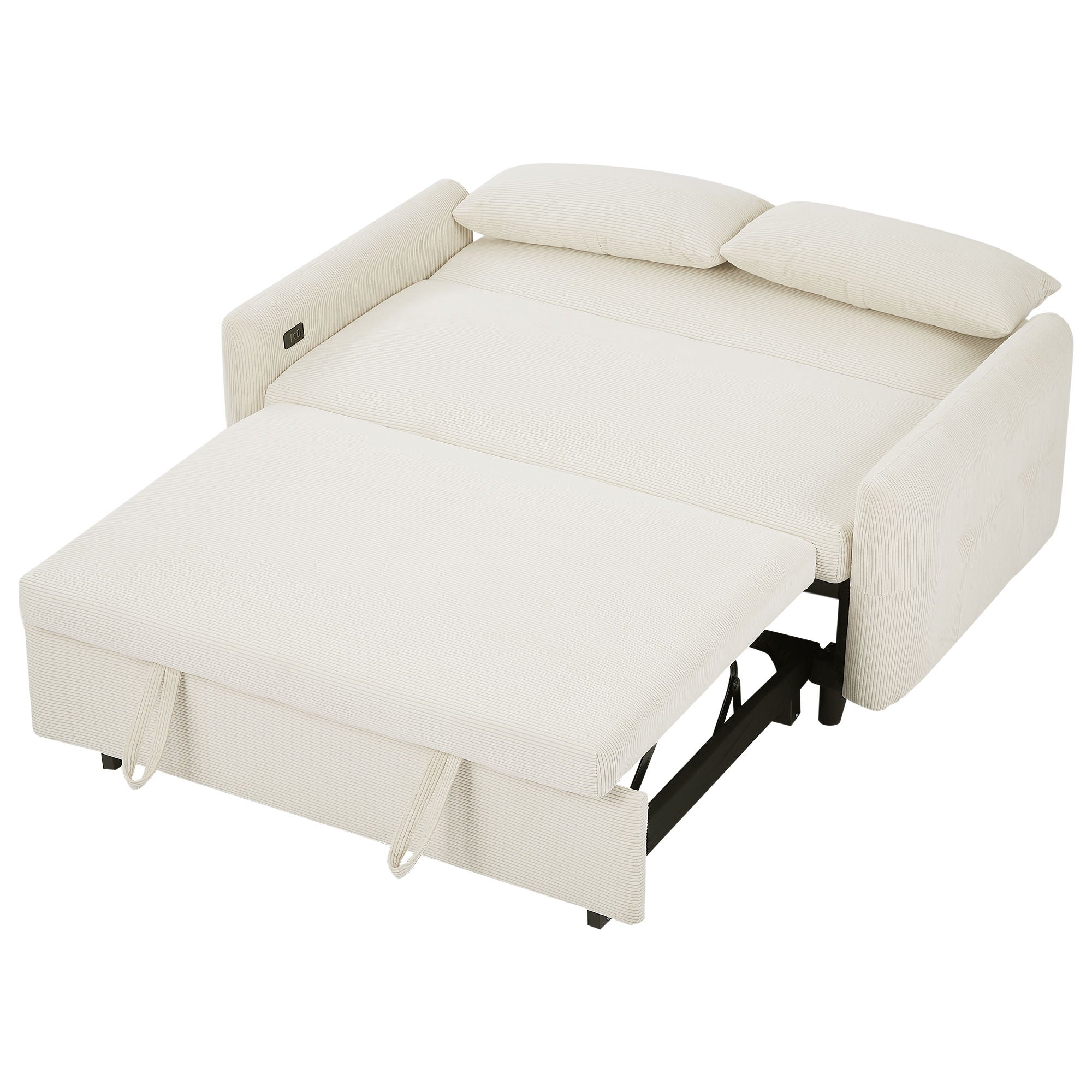 Pull-Out 2 Seat Modern Sleeper Sofa With 2 Throw Pillows And USB Ports