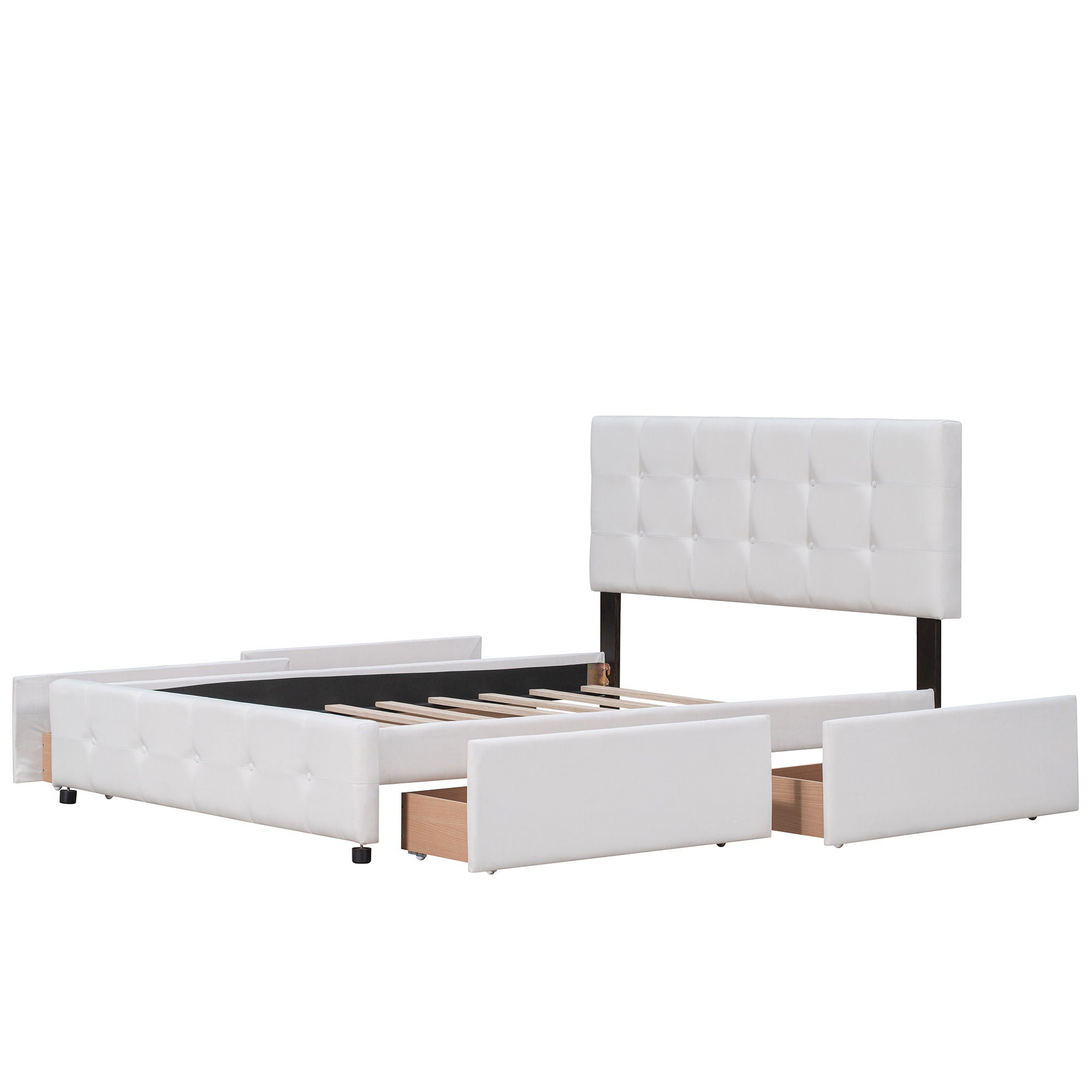 Upholstered Platform Bed With Classic Headboard And Drawers, No Box Spring Needed