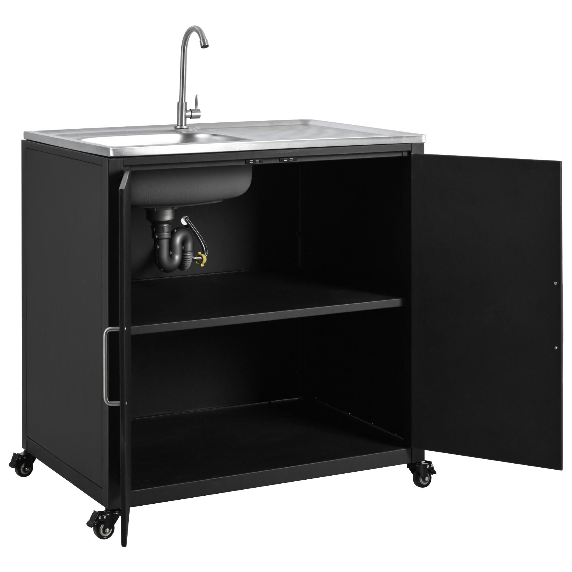 Outdoor Movable Kitchen Sink Patio Modular Kitchen Sink Station With Cabinet For Garden, Patio, Backyard - Matte Black