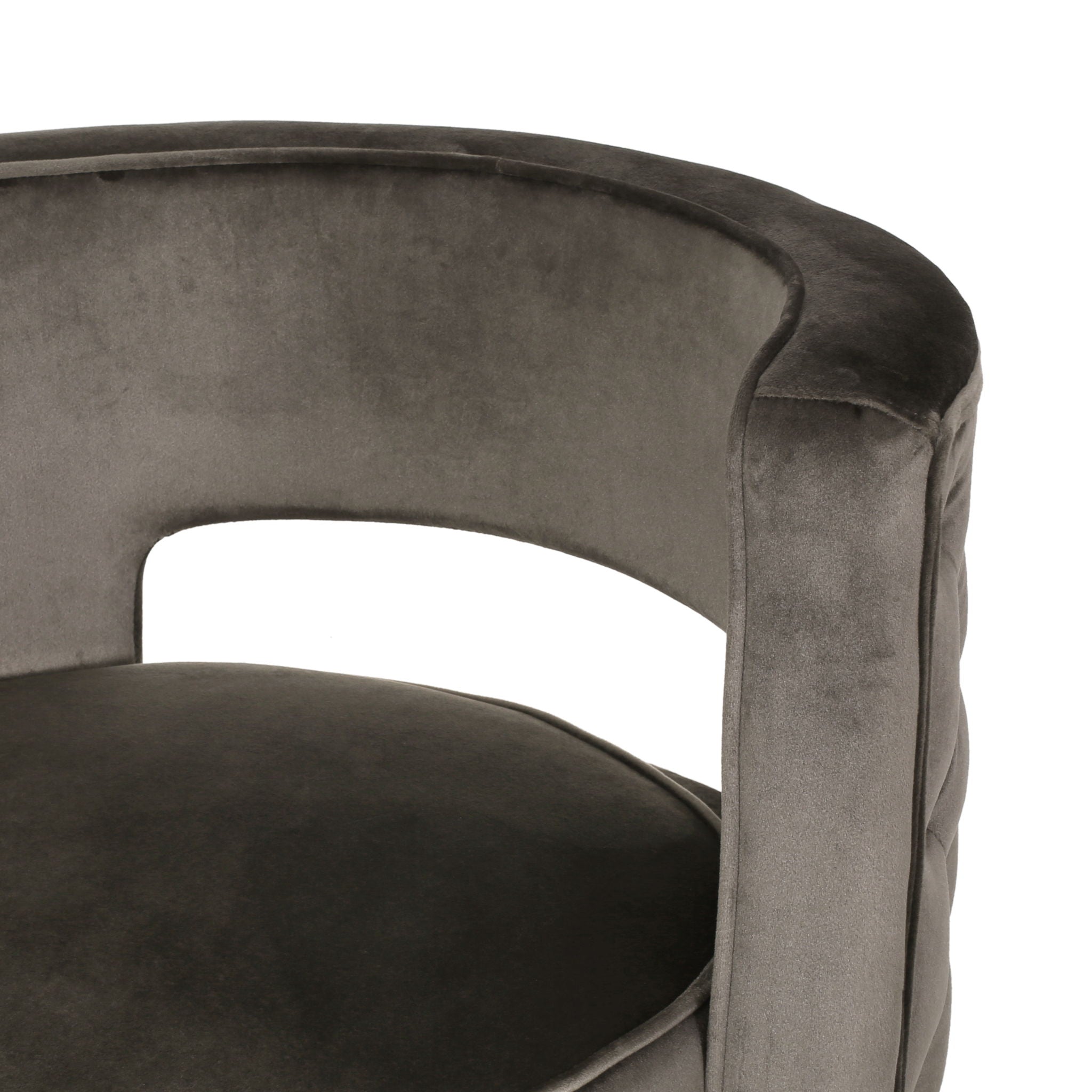 Modern Glam Swivel Arm Chair With Velvet Upholstery And Copper Base - Gray
