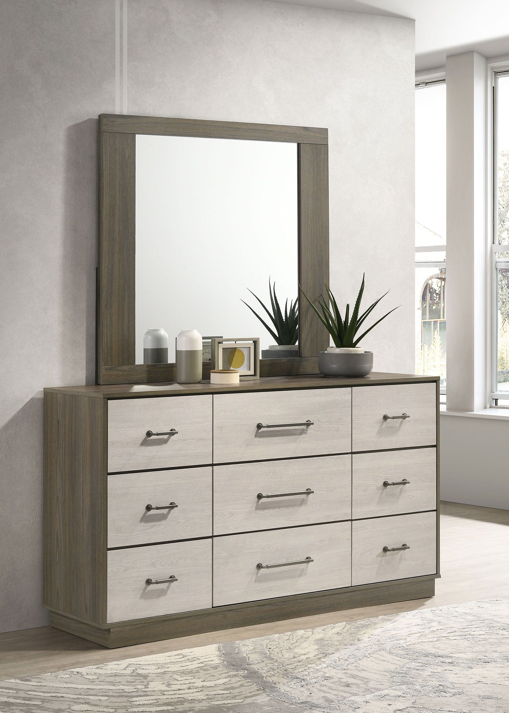 Coaster Fine Furniture Fenwick - 9-Drawer Dresser With Mirror - Gray Oak | Meri Furniture