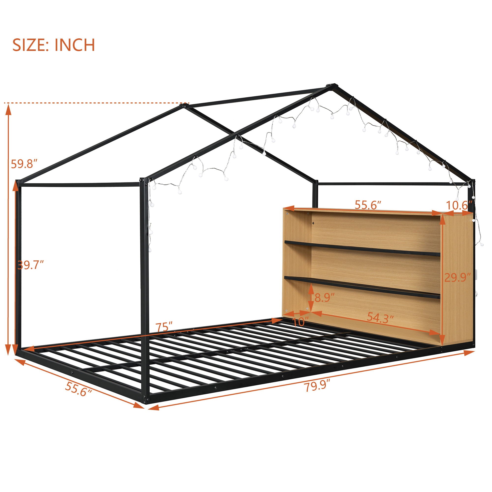 Bed House Frame With Shelves And Lights