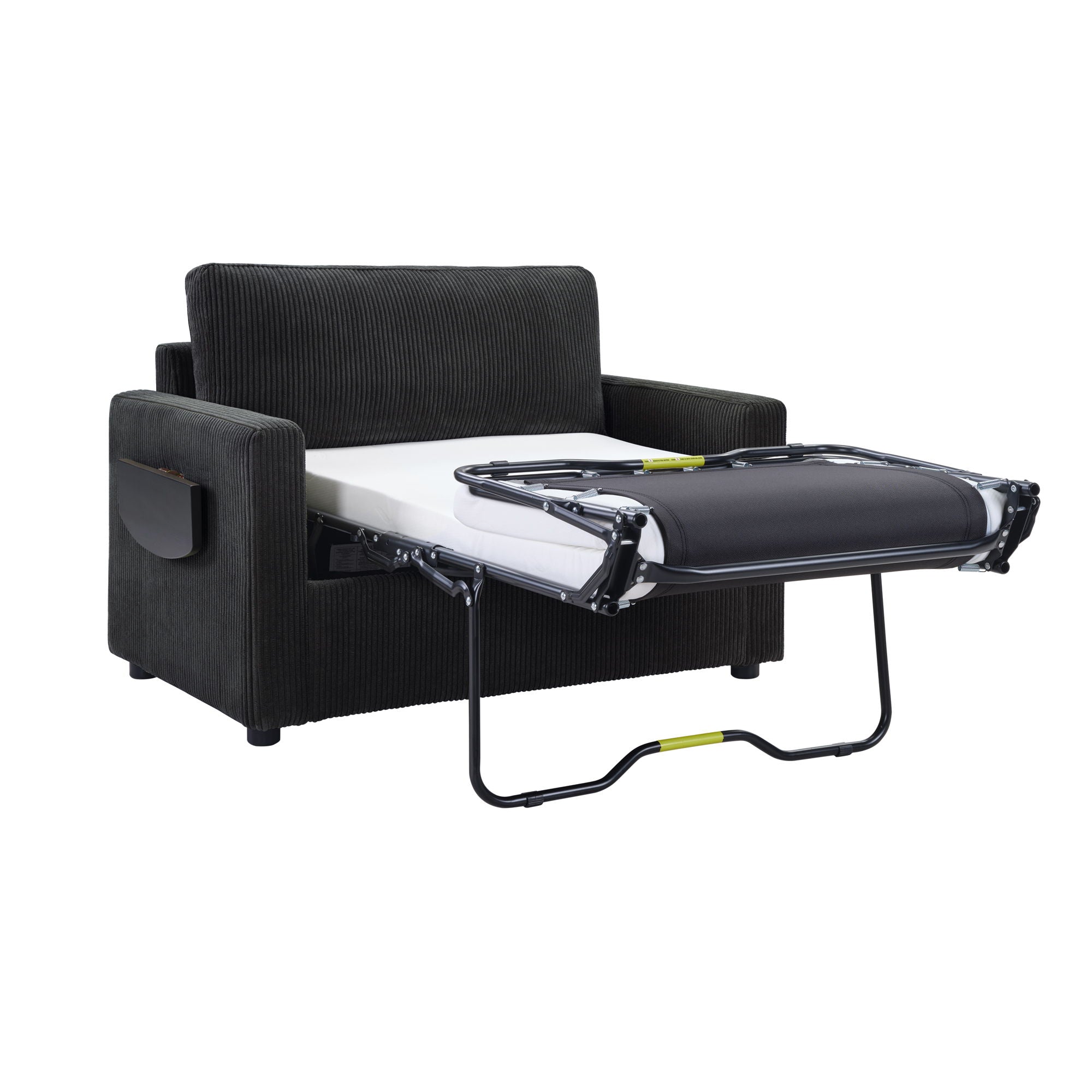 Sleeper Sofa With Foldable Mattress, USB Ports, Side Table & Storage Pocket