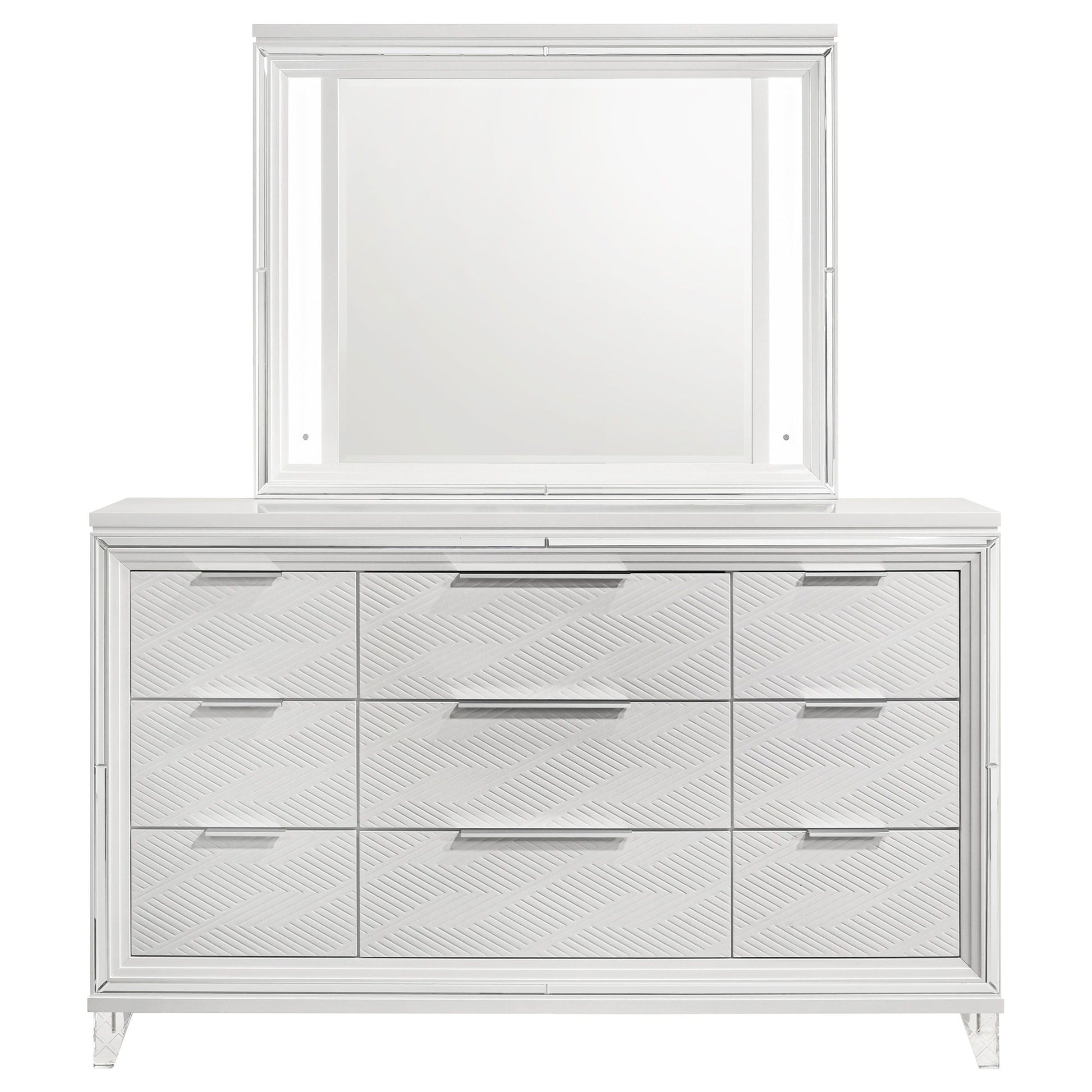 Coaster Fine Furniture Marmore - 9-Drawer Dresser And LED Mirror - White | Meri Furniture