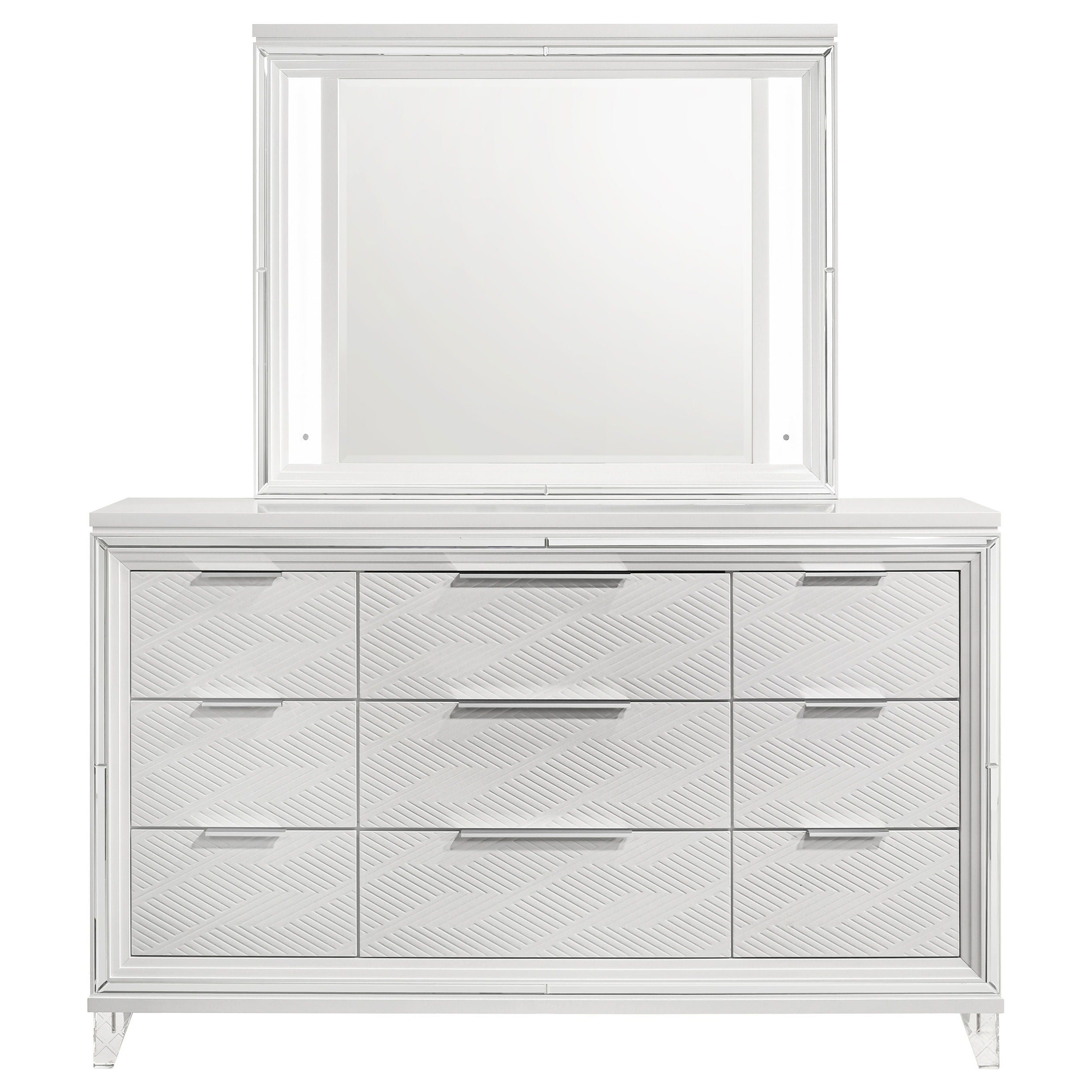 Coaster Fine Furniture Marmore - 9-Drawer Dresser And LED Mirror - White | Meri Furniture