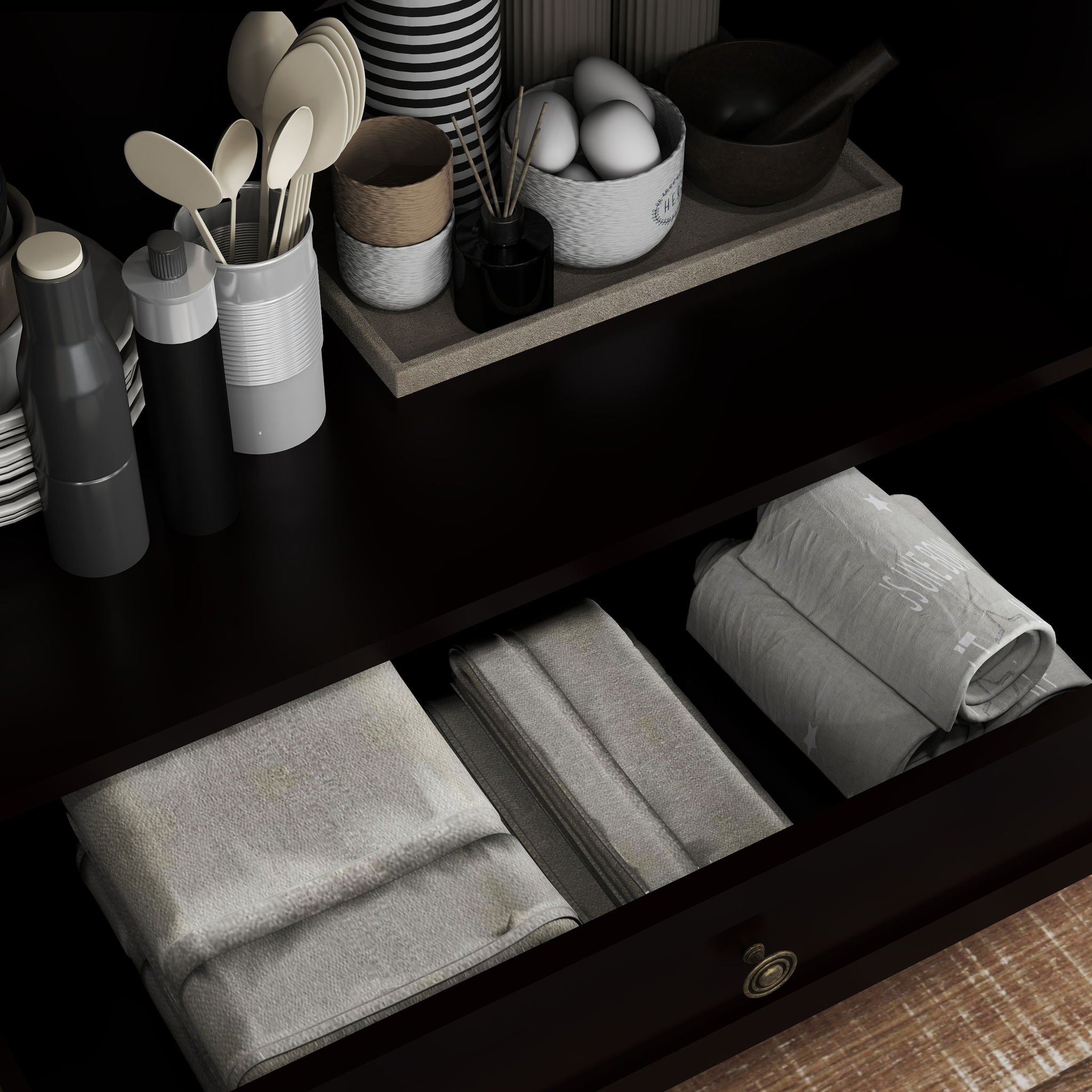 Minimalist Buffet Cabinet With Double Glass Doors And Drawer