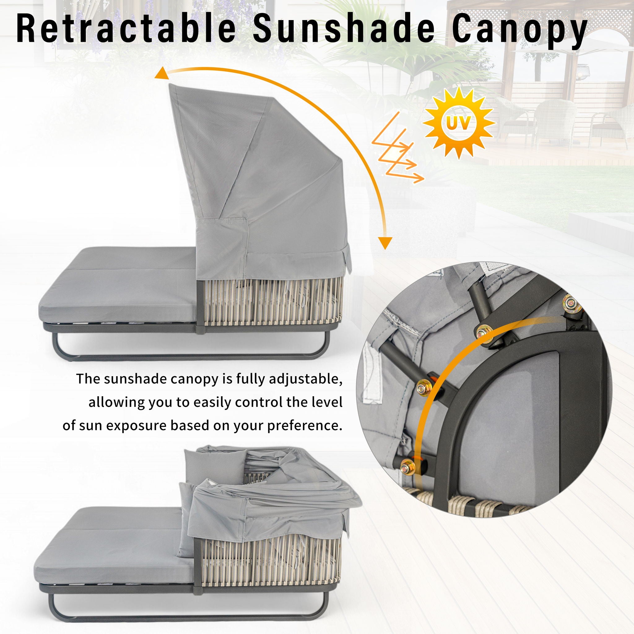 Outdoor Patio Rattan Daybed With Detachable Pillows