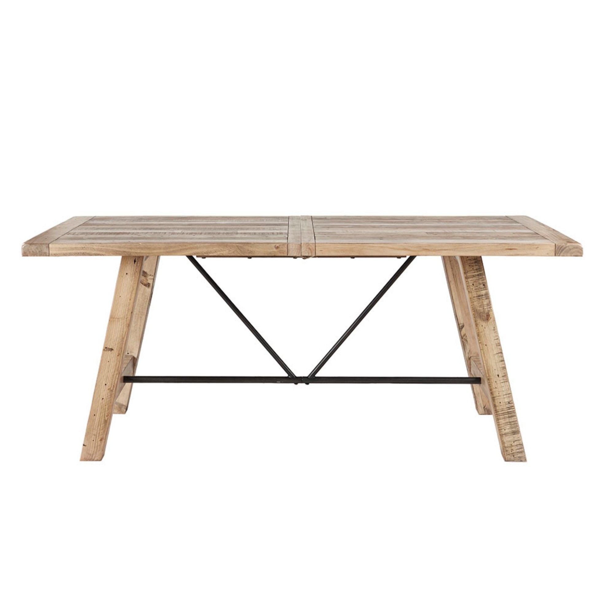 Rustic Dining Table With Metal Support - Natural