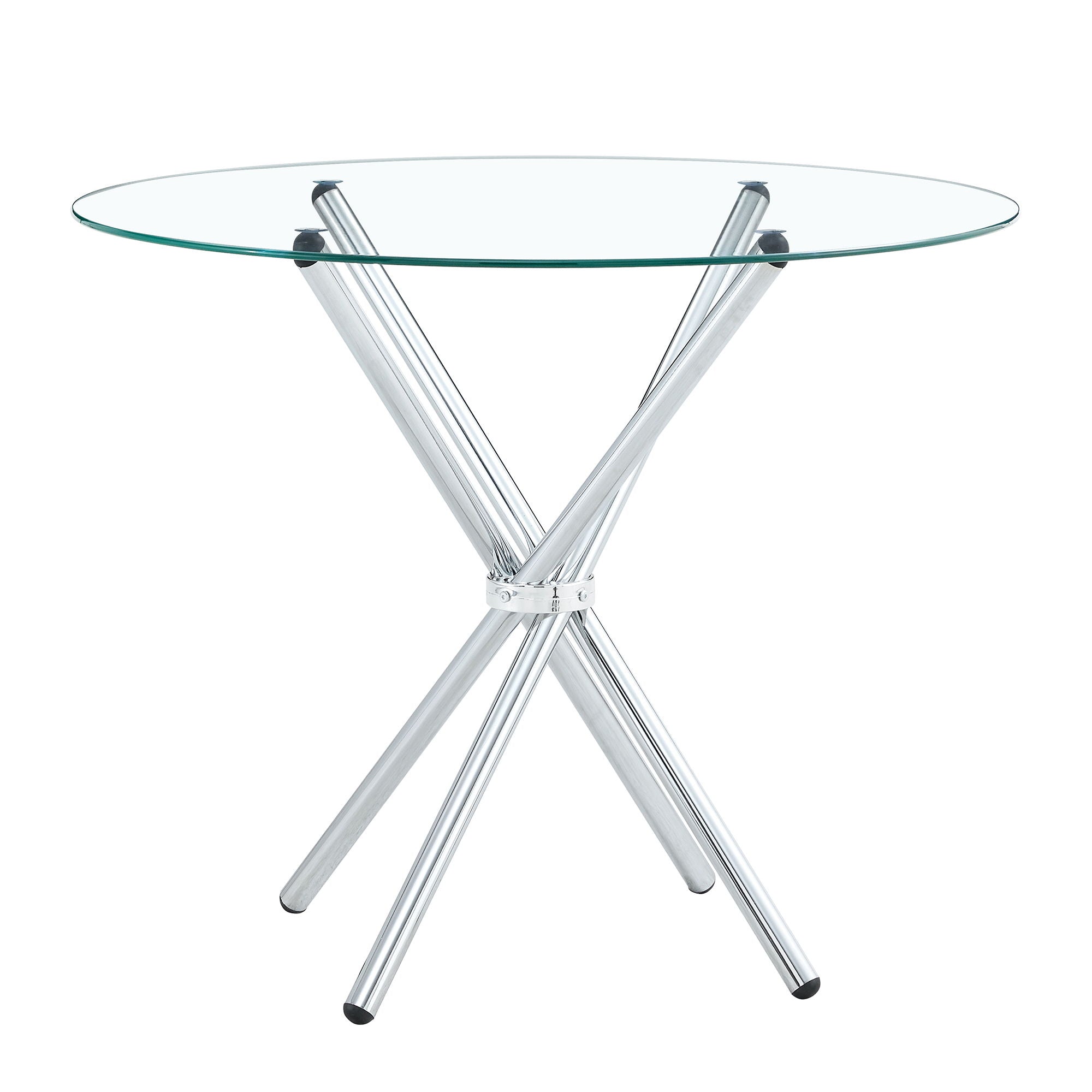 Modern Round Clear Glass Dining Table With Unique Metal Legs For 4 6 People - Silver
