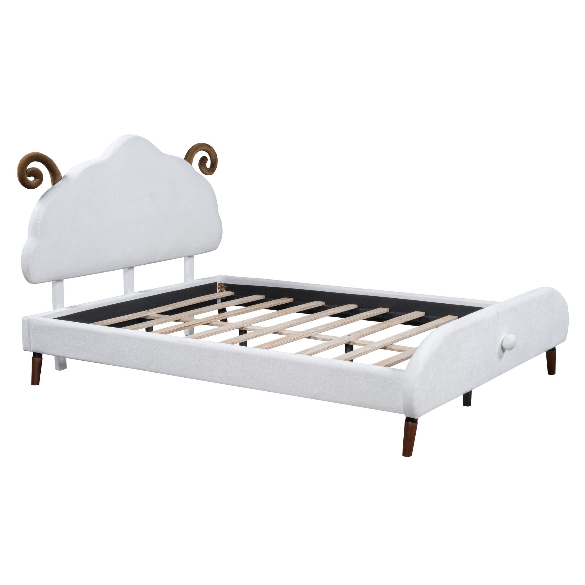 Upholstered Platform Bed With Sheep Shaped Headboard