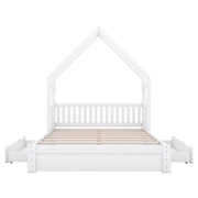 House Style Platform Bed With Guardrail And 2 Drawers
