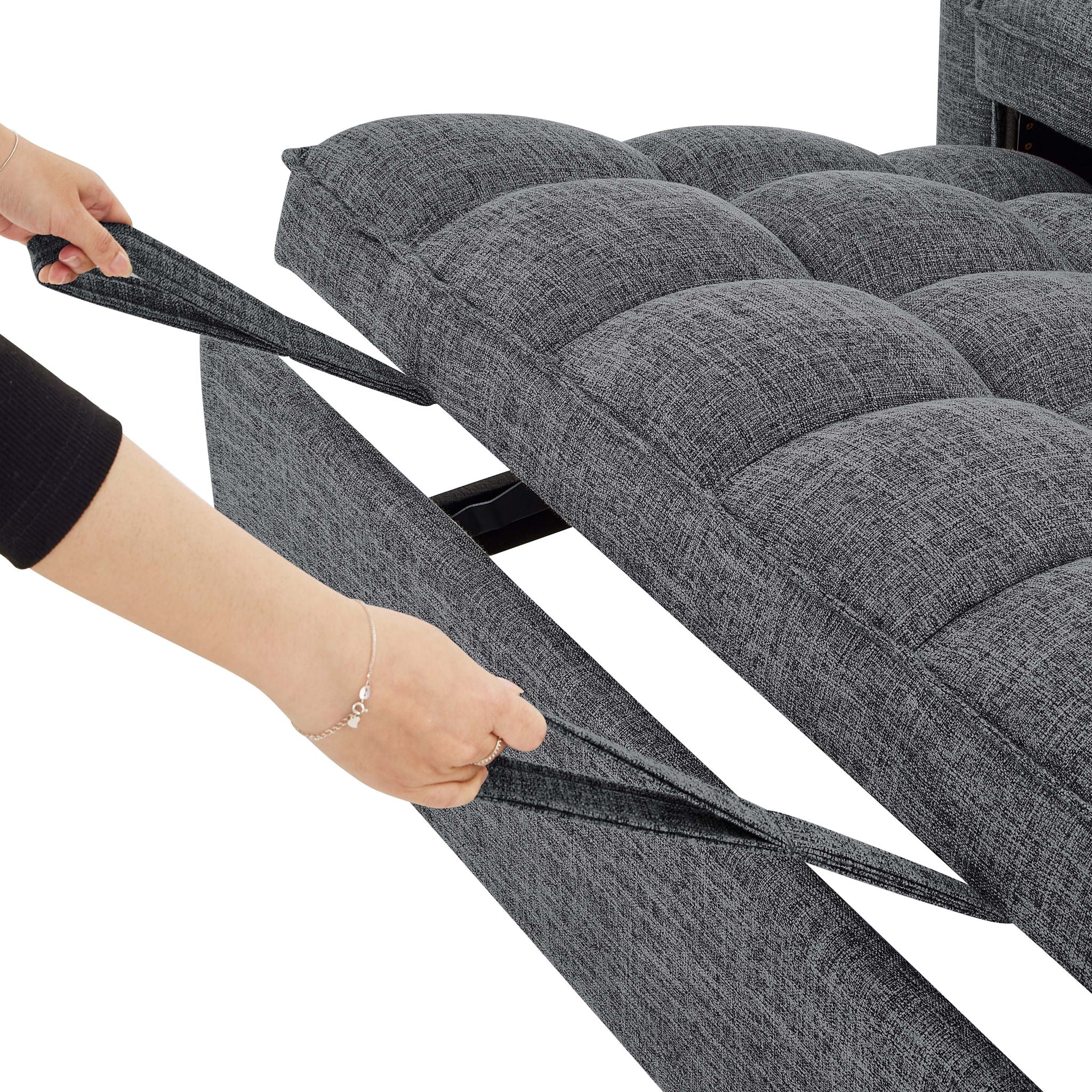 Sienna - Tufted Convertible Sleeper Sofa With Chaise - Gray