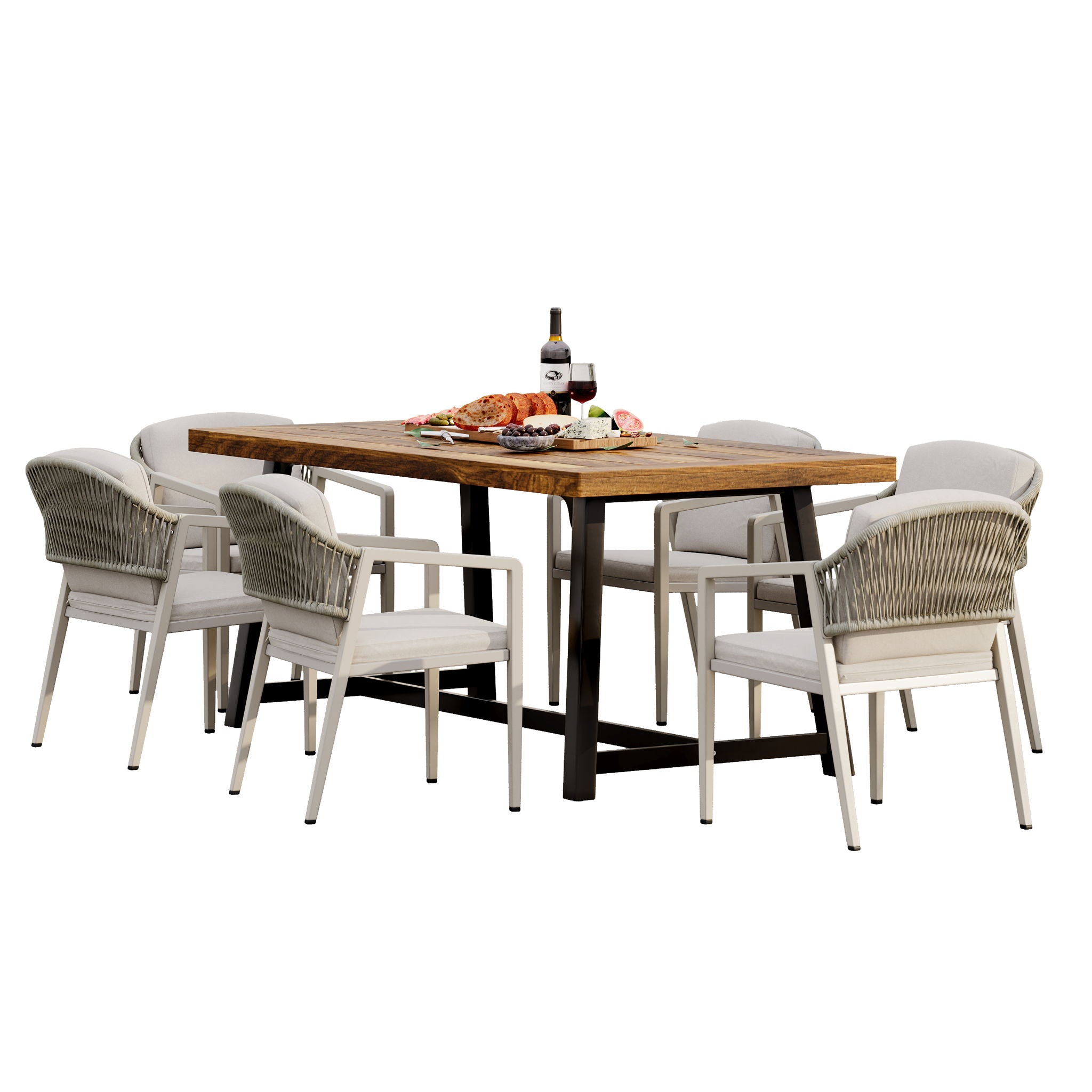 7 Pieces Modern Outdoor Dining Set With Acacia Wood Table And Chairs