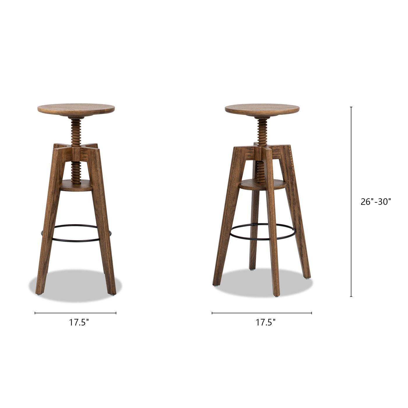 Spencer - Minimalist Oak Adjustable Bar Counter Stool - Walnut Brown Oak