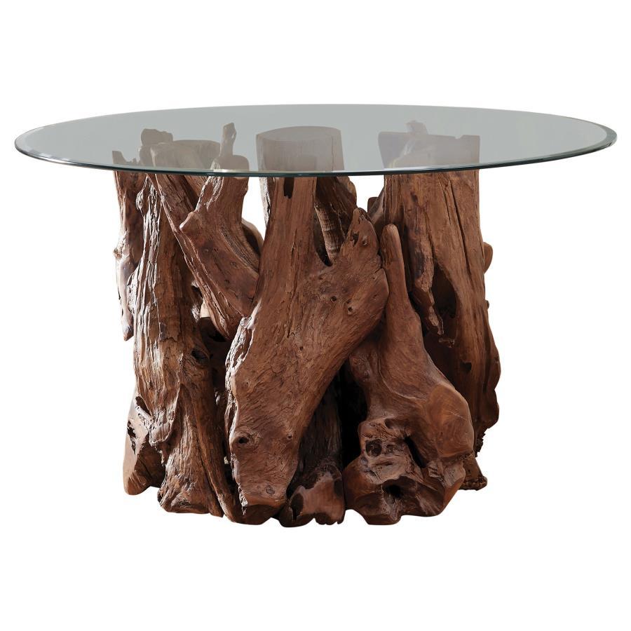 Coaster Fine Furniture Asbury - Round Glass Top Dining Table - Teak Brown | Meri Furniture
