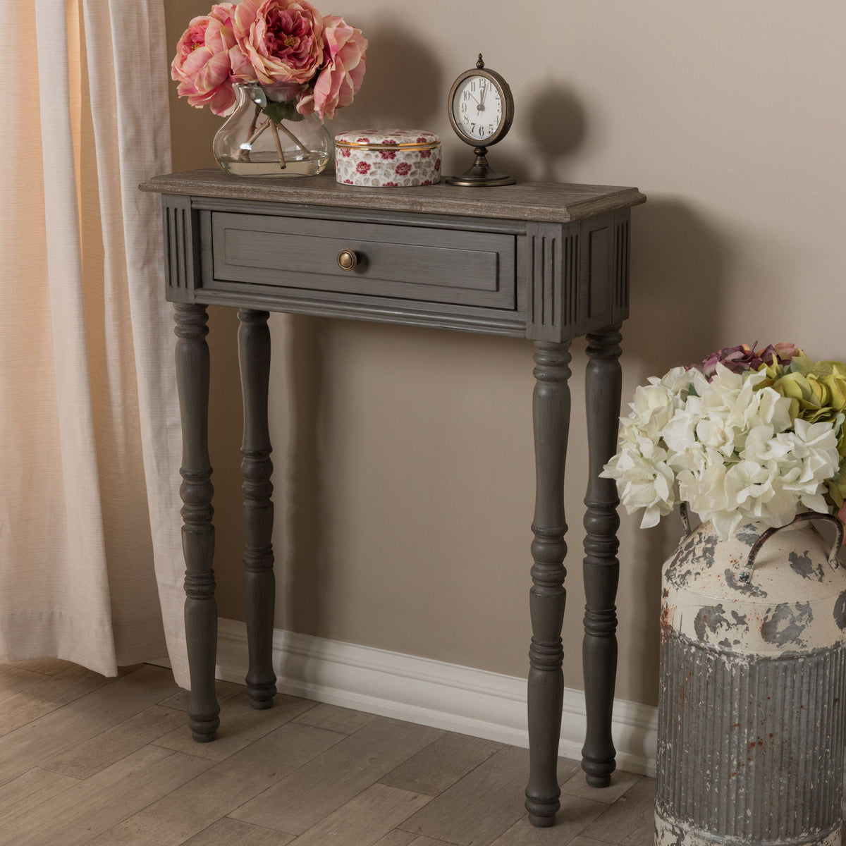 Noemie Country Cottage Farmhouse Brown Finished 1-Drawer Console Table
