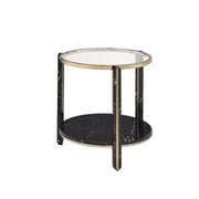 ACME Thistle - End Table - Clear Glass, Faux Black Marble & Champagne Finish | Meri Furniture