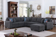 Cooper 125"W Stone Gray Woven Fabric 7Pc Reversible L-Shape Sectional Sofa with Ottoman and Cupholder