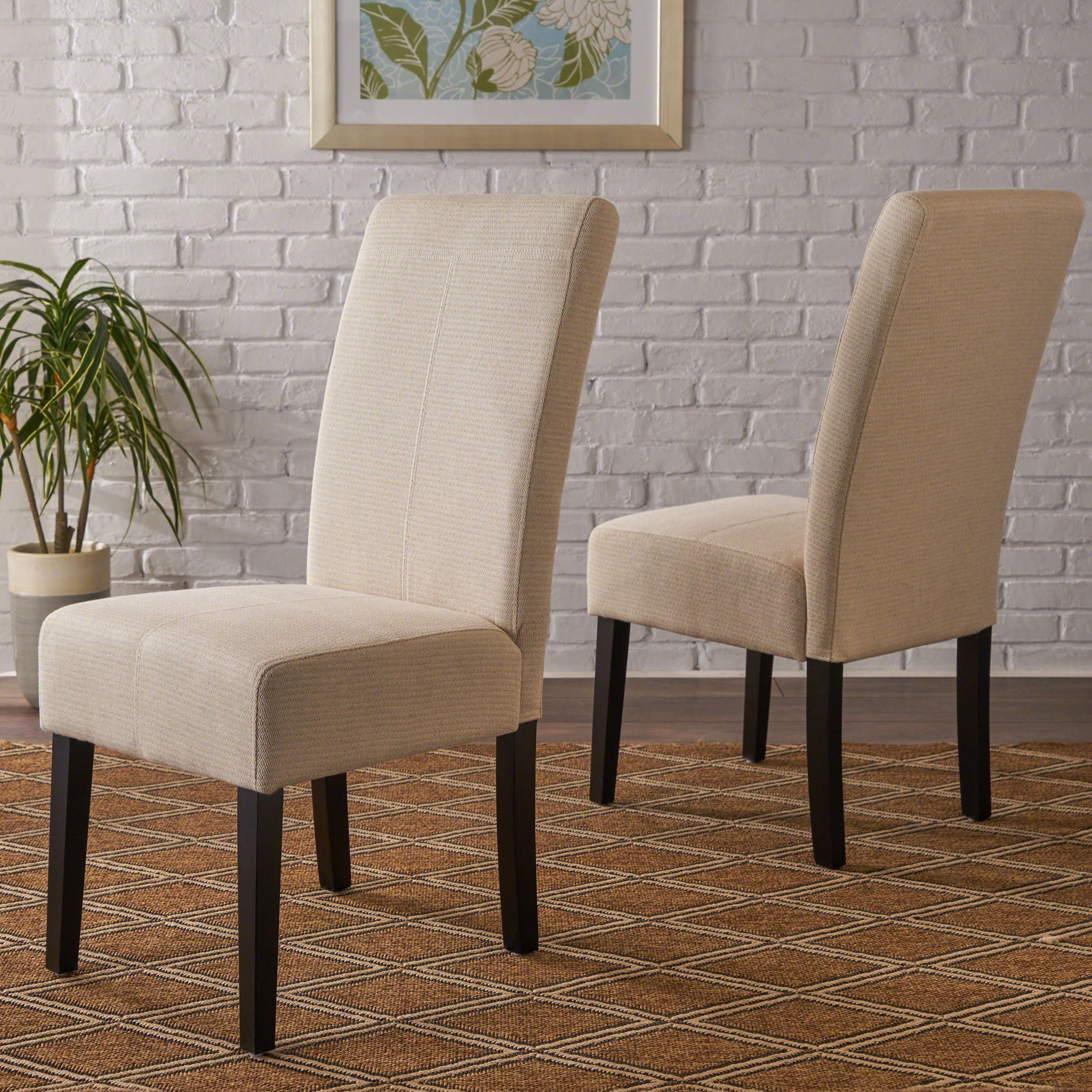 Upholstered Dining Chairs, Modern Fabric Dining Room Chair (Set of 2) - Beige