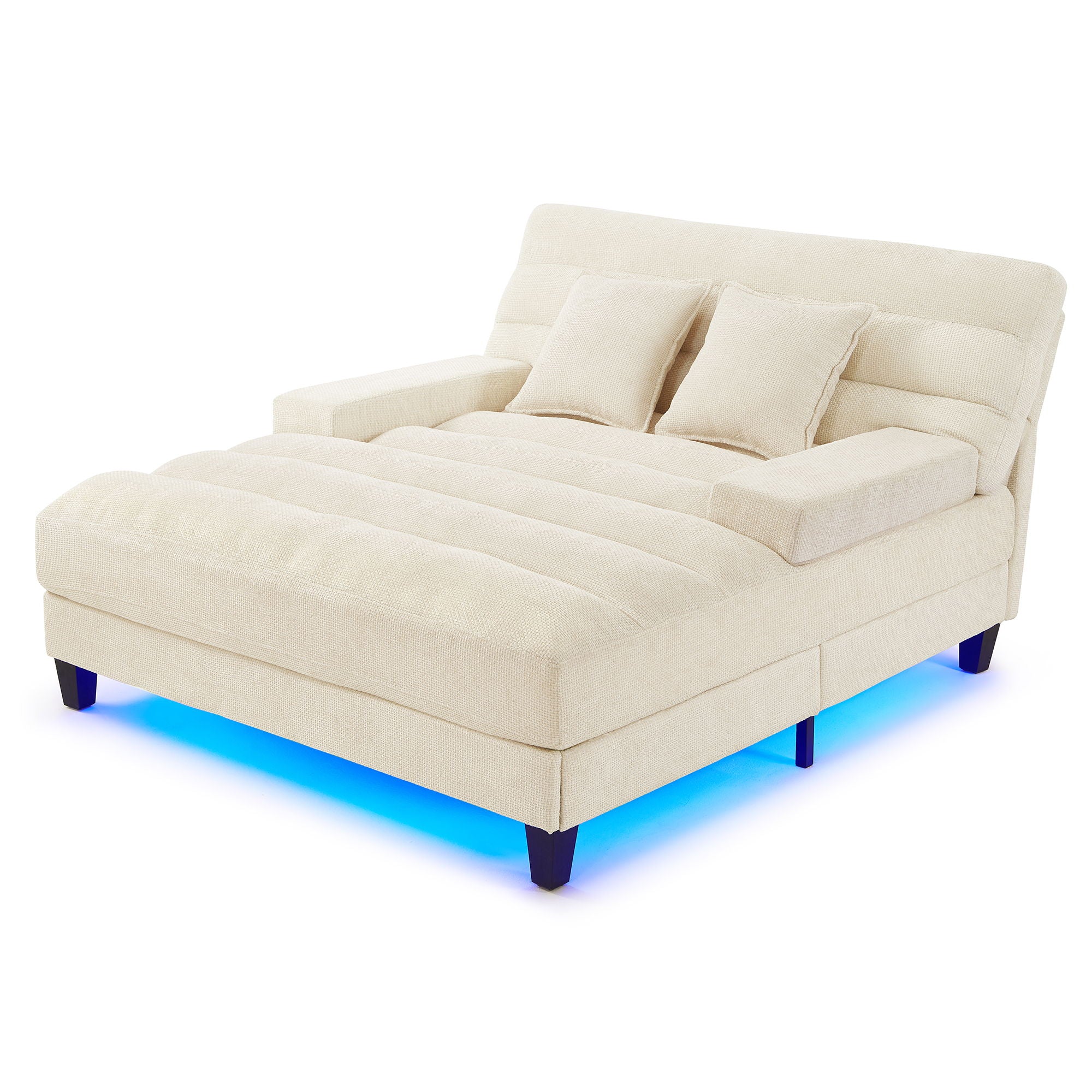 Chaise Bed Lounge Sofa Chair With Adjustable Backrest And LED Light Strip - Beige