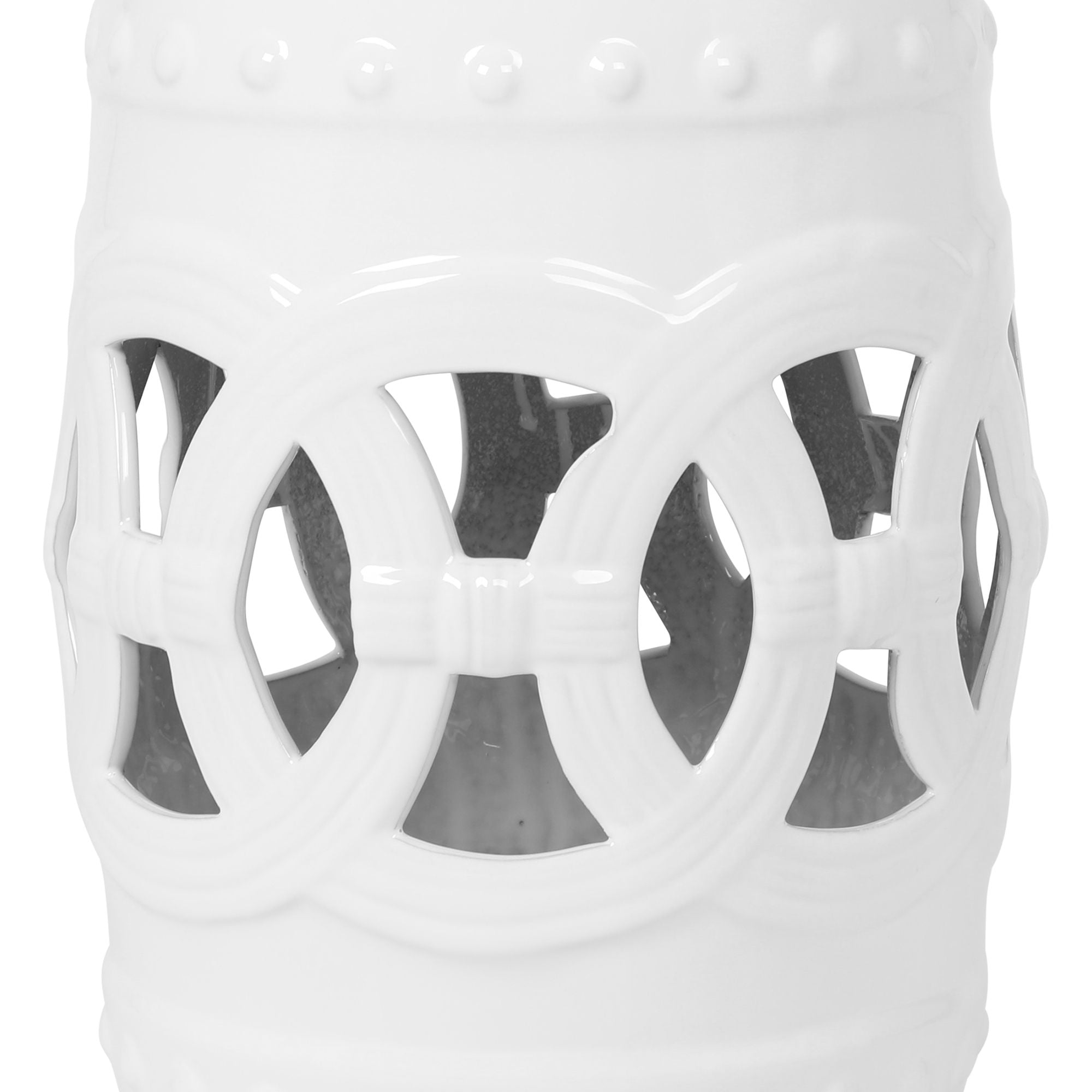 Elegant Glazed Ceramic Drum Stool Indoor / Outdoor Side Table Accent Garden Stool - White