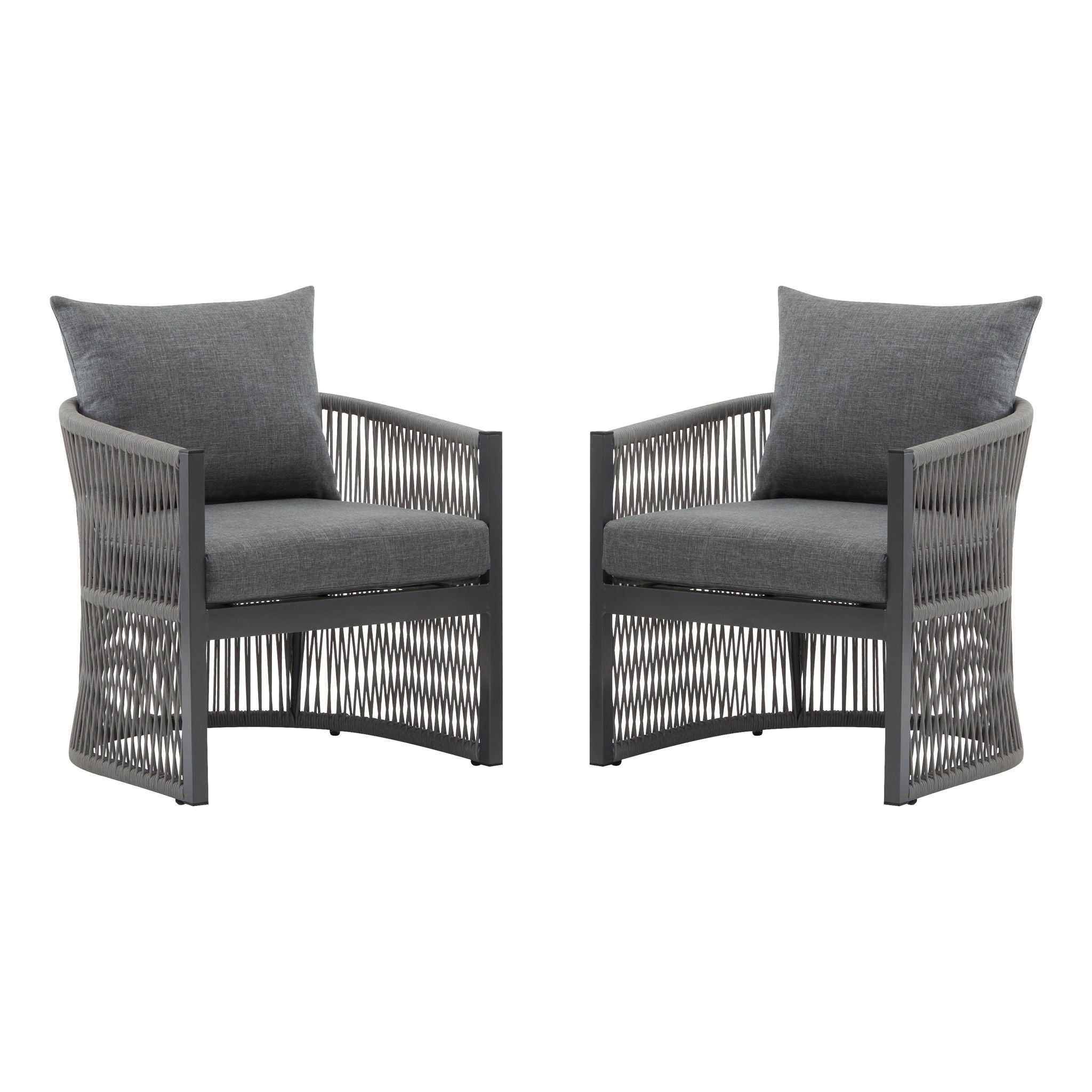 Modern Curved Aluminum Lounge Chair With Stylish Rope Weave Design And Cushioned Comfort For Outdoor