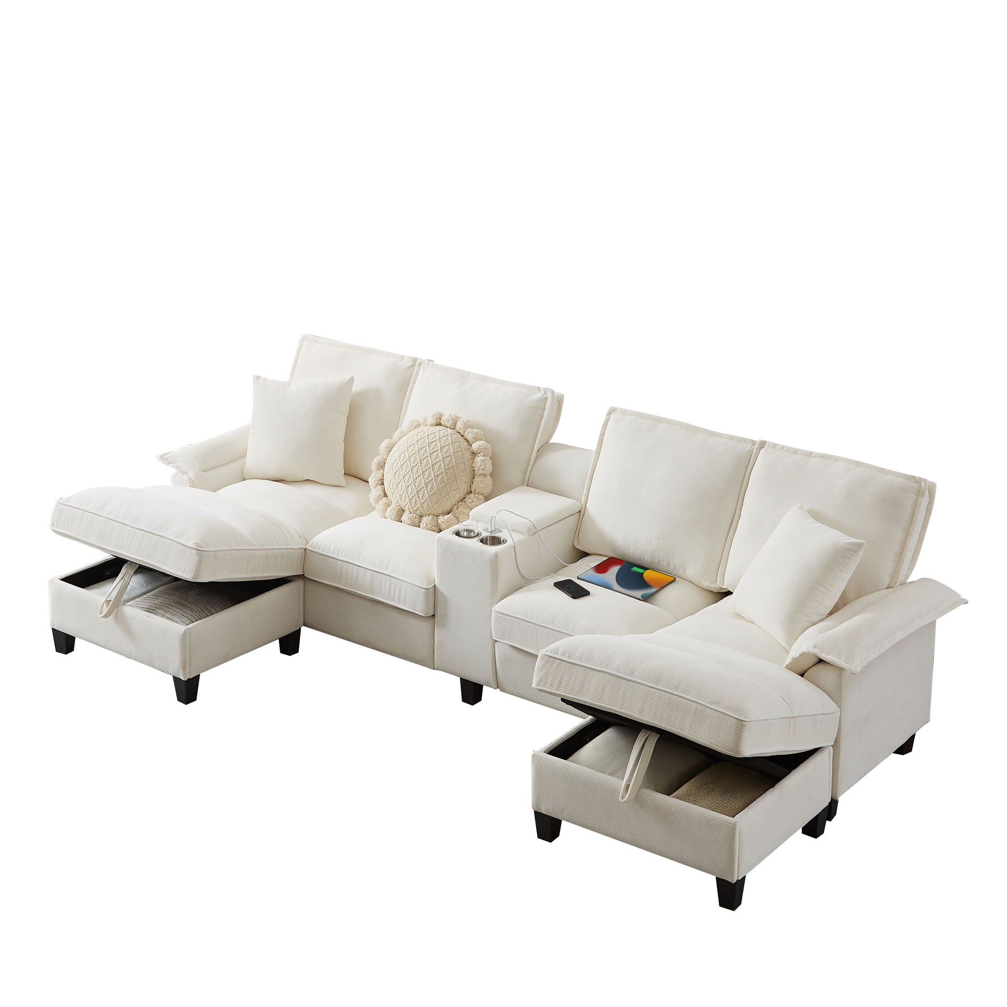 Modern U-Shaped Sectional Sofa Bed With Storage